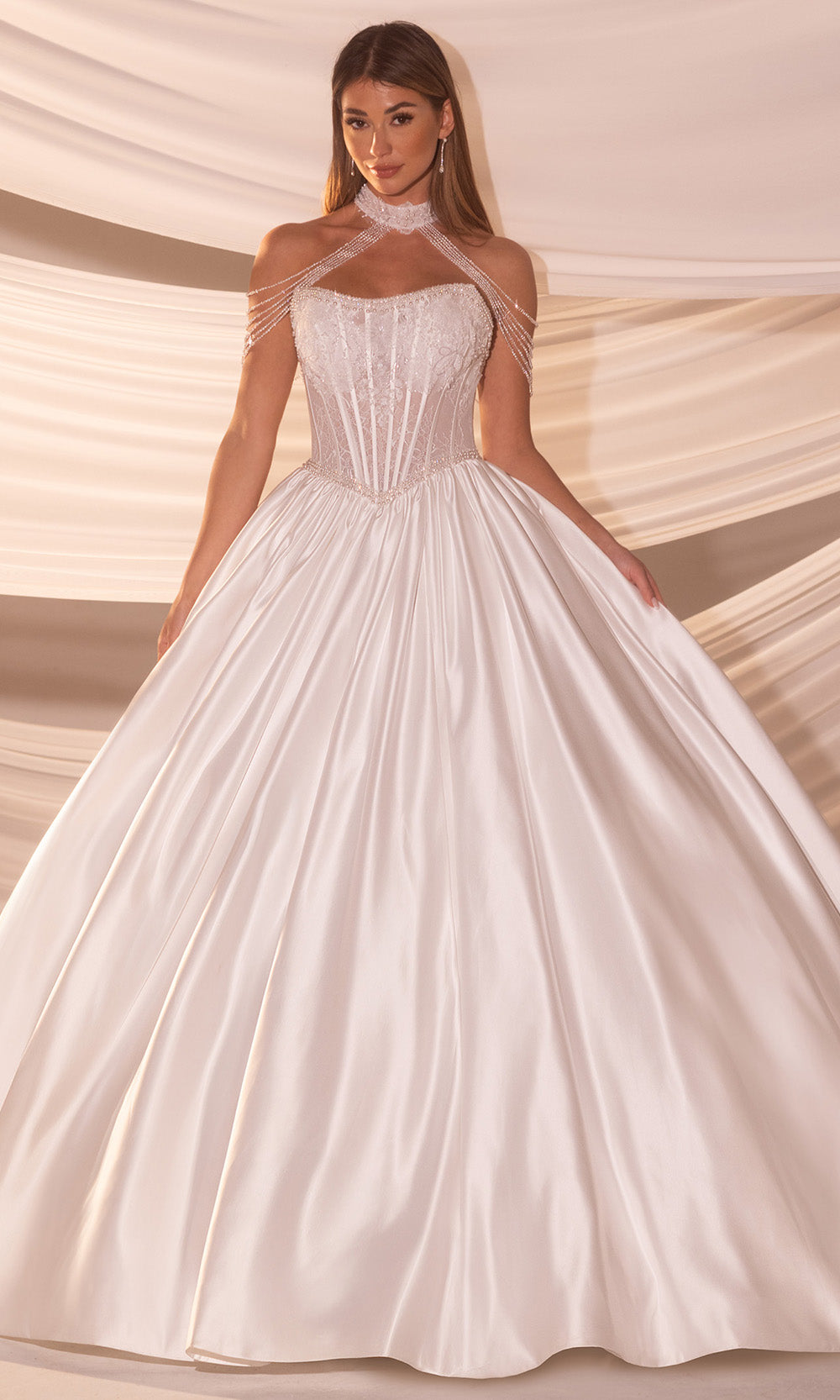 Rachel Allan RB6183 - Embellished Corset Satin Bridal Gown Wedding Dresses