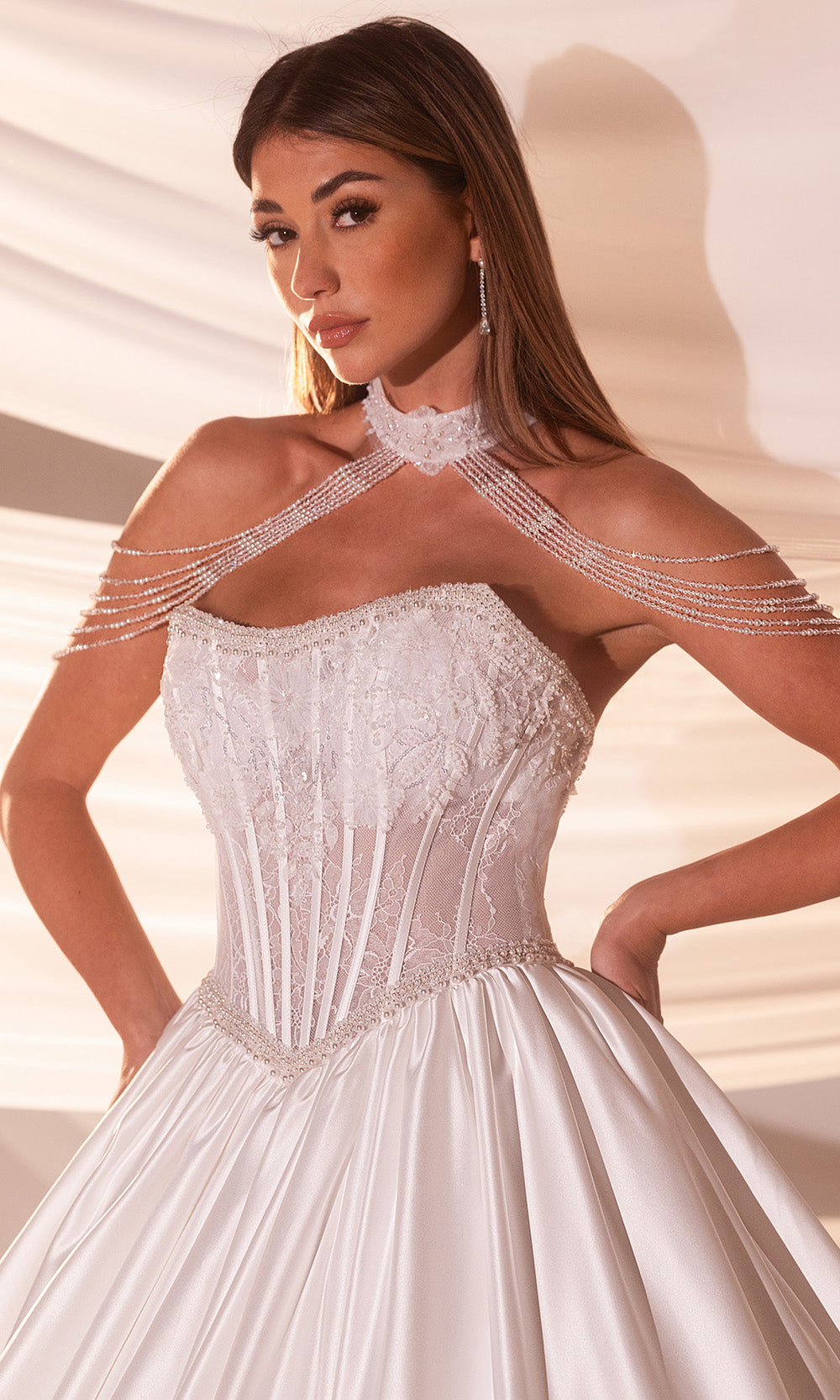 Rachel Allan RB6183 - Embellished Corset Satin Bridal Gown Wedding Dresses