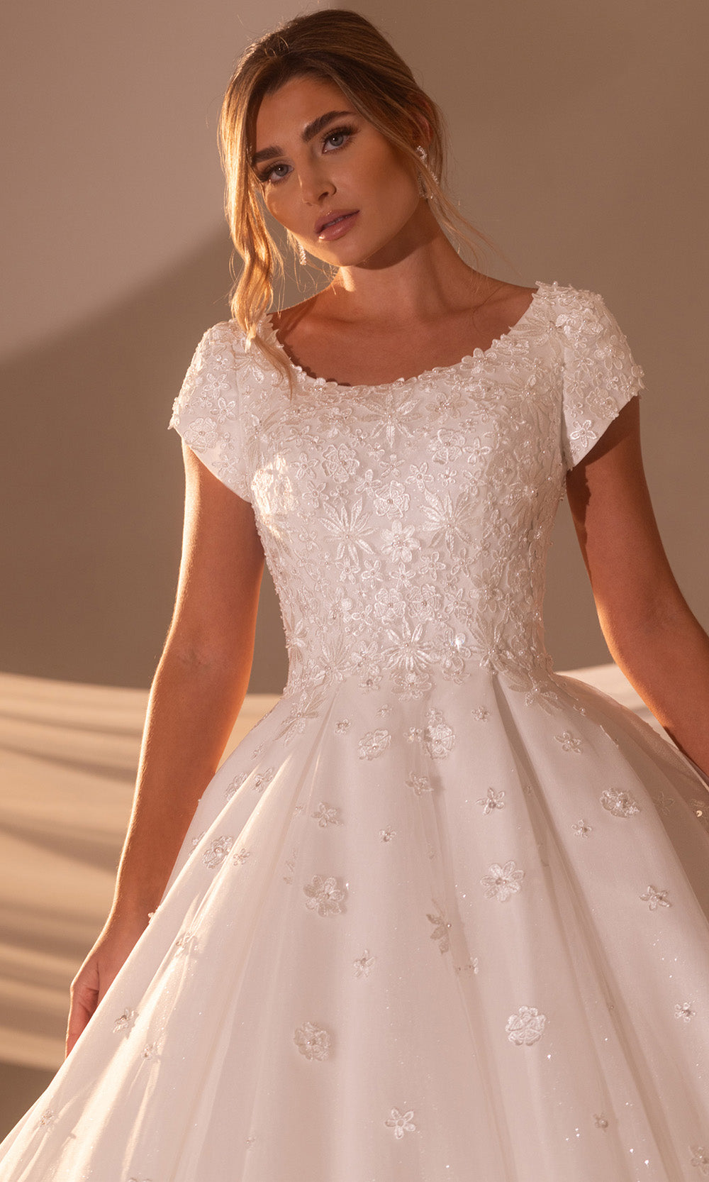 Rachel Allan RB7010 - Cap Sleeve Glitter Tulle Floral Gown Wedding Dresses