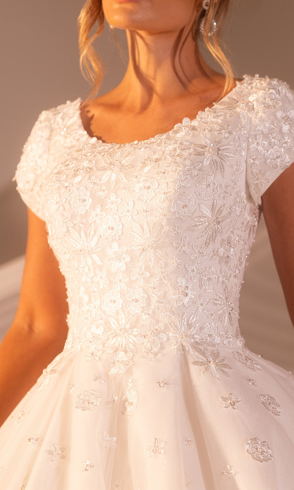 Rachel Allan RB7010 - Cap Sleeve Glitter Tulle Floral Gown Wedding Dresses