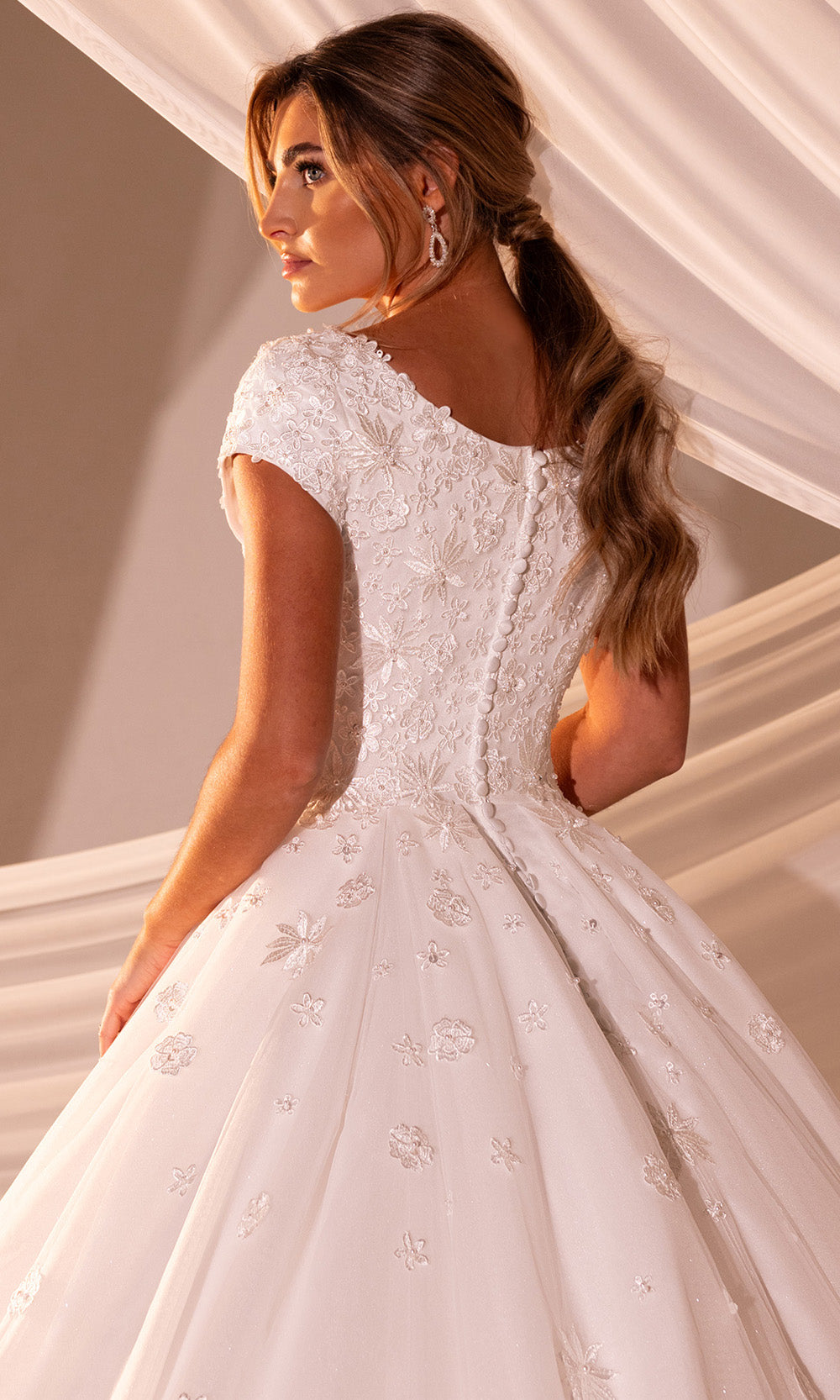 Rachel Allan RB7010 - Cap Sleeve Glitter Tulle Floral Gown Wedding Dresses