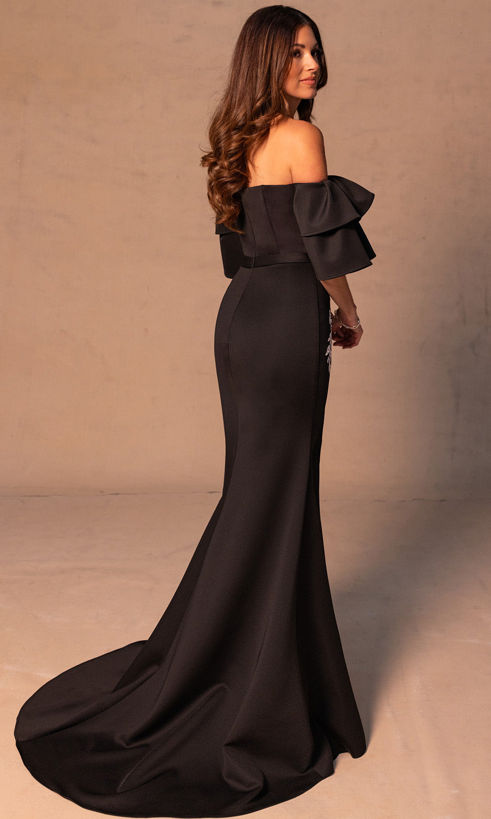 Rachel Allan RB8187 - Ruffled Sleeve Sheath Gown with Embroidery Mother of the Bride Dresses