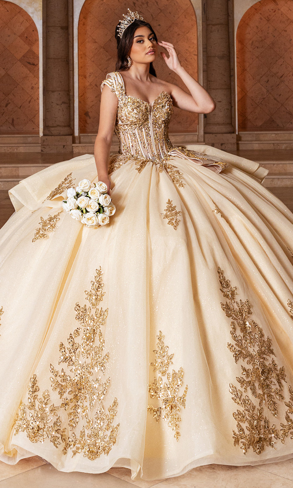 Rachel Allan RQ1186 - Long Tulle, Glitter Tulle, Crystal Satin, Applique, Beading Ballgown Dress