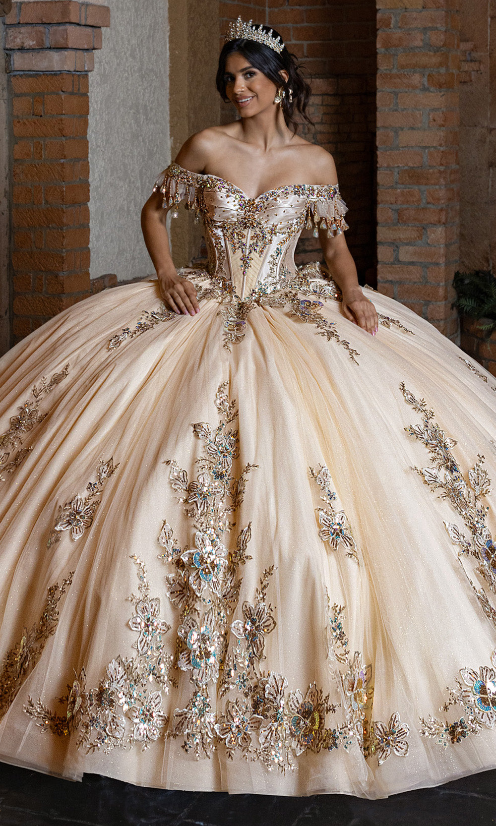 Rachel Allan RQ2228 - Glitter Quince Gown with Applique Rachel Allan RQ2228 - Glitter Quince Gown with Applique