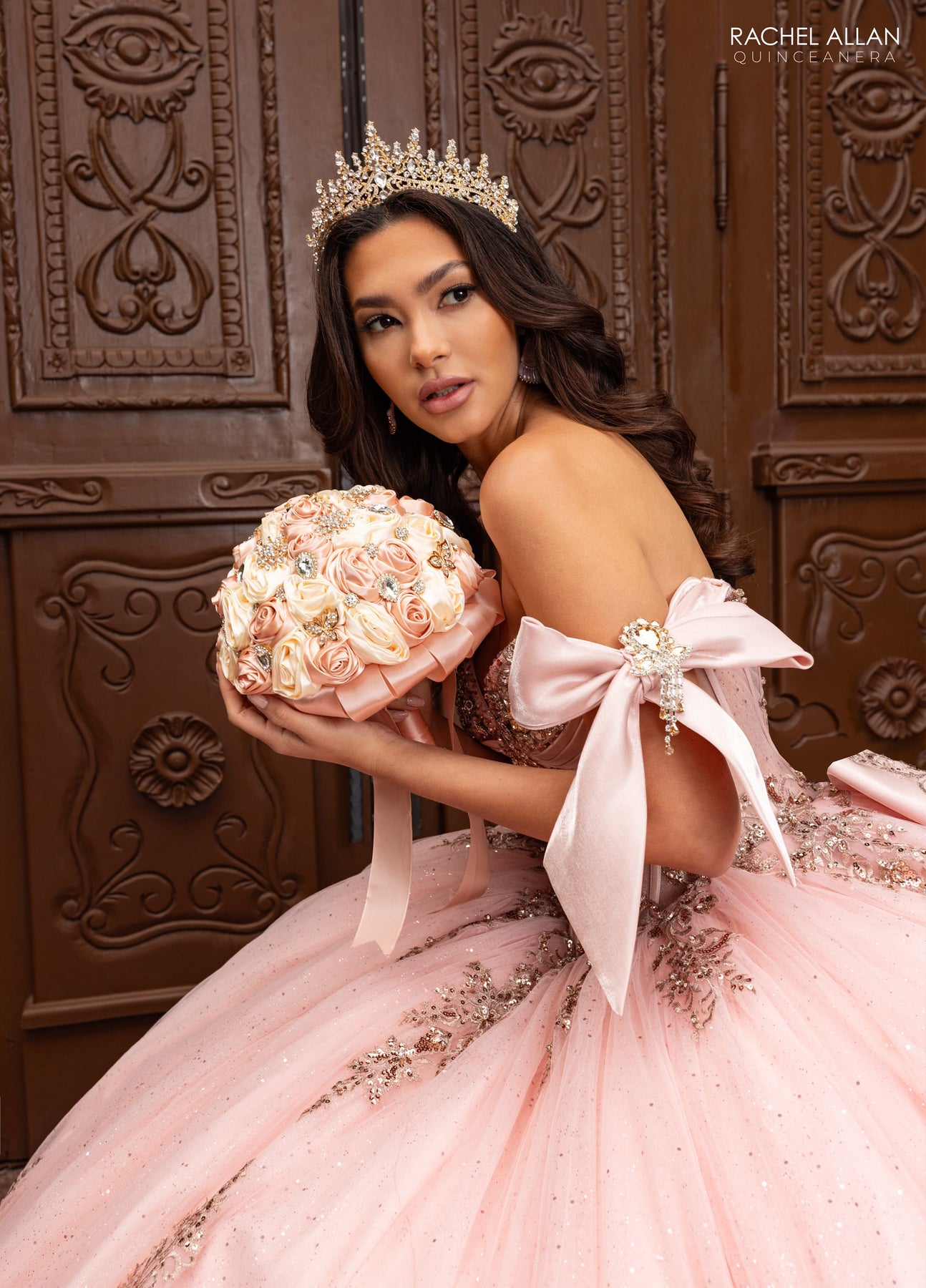 Rachel Allan RQ3155 - Bow Accented Sleeve Embroidered Ballgown Quinceanera Dresses