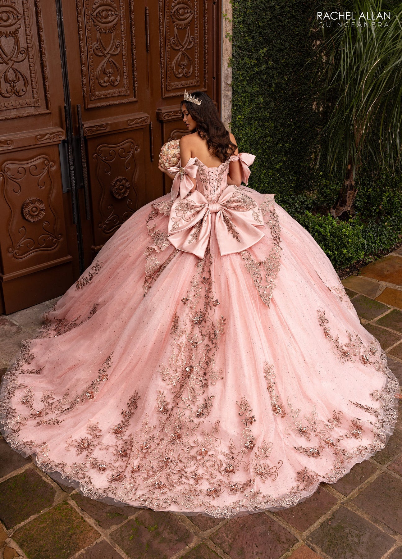 Rachel Allan RQ3155 - Bow Accented Sleeve Embroidered Ballgown Quinceanera Dresses