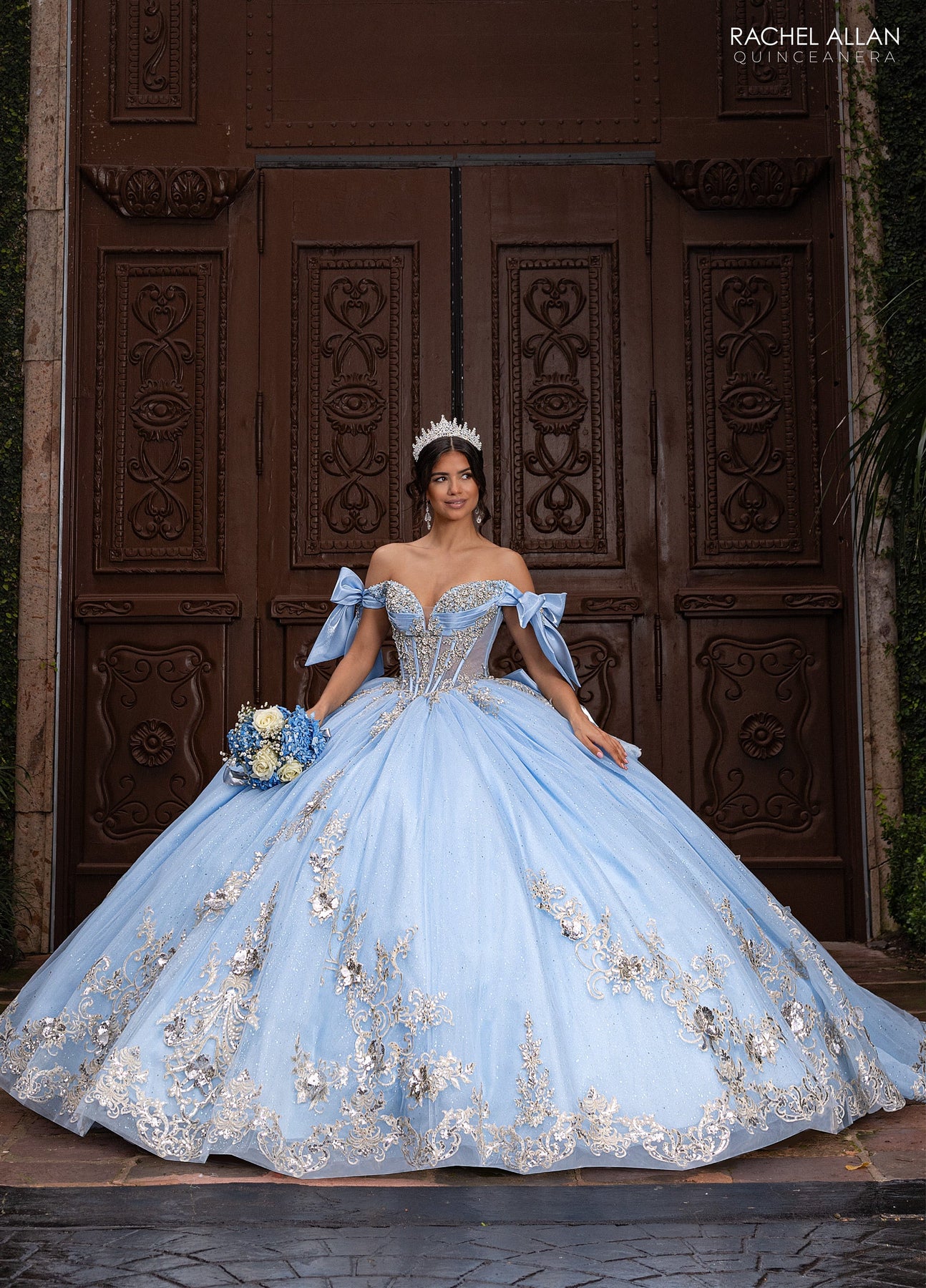 Rachel Allan RQ3155 - Bow Accented Sleeve Embroidered Ballgown Quinceanera Dresses