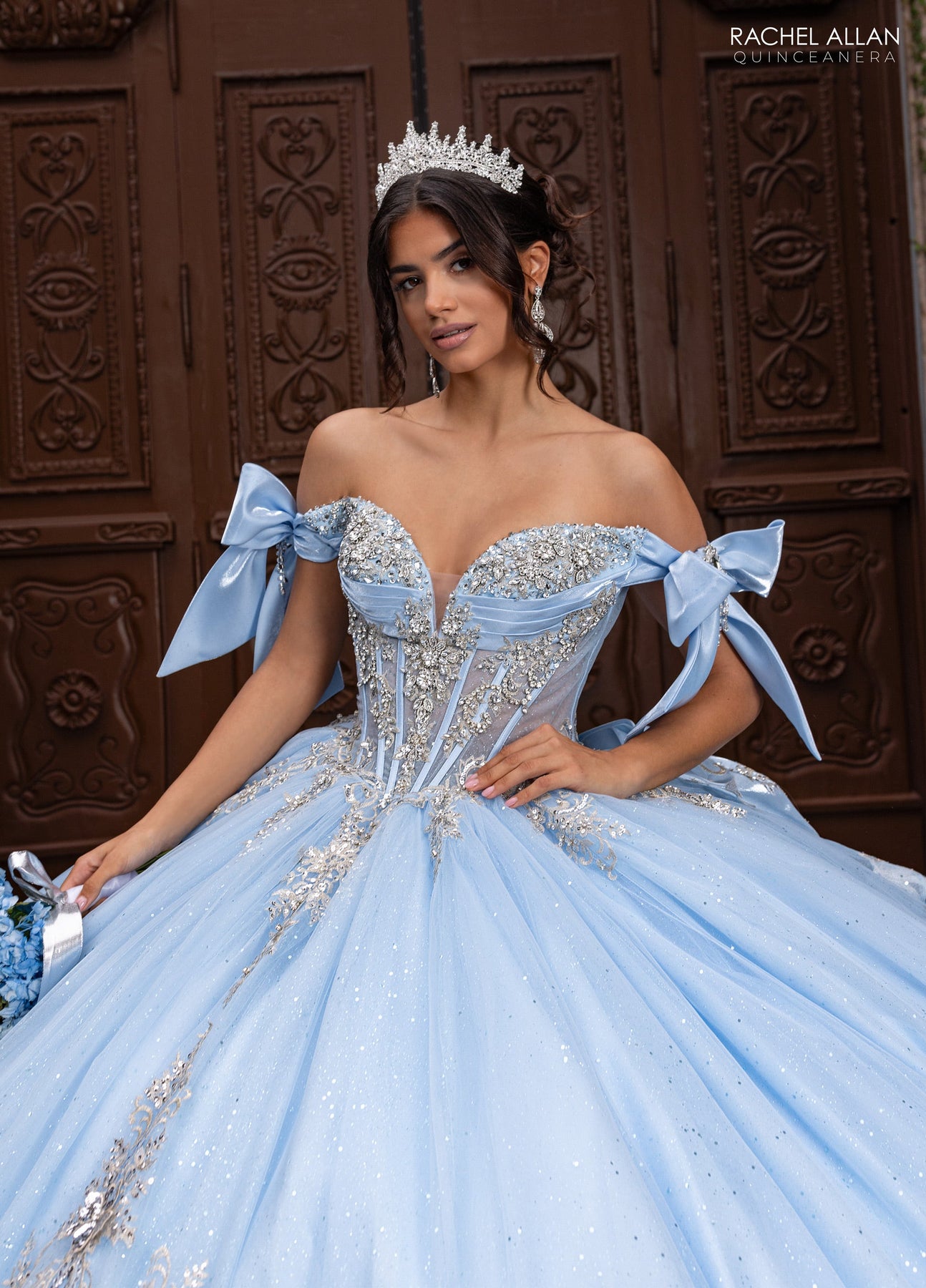 Rachel Allan RQ3155 - Bow Accented Sleeve Embroidered Ballgown Quinceanera Dresses