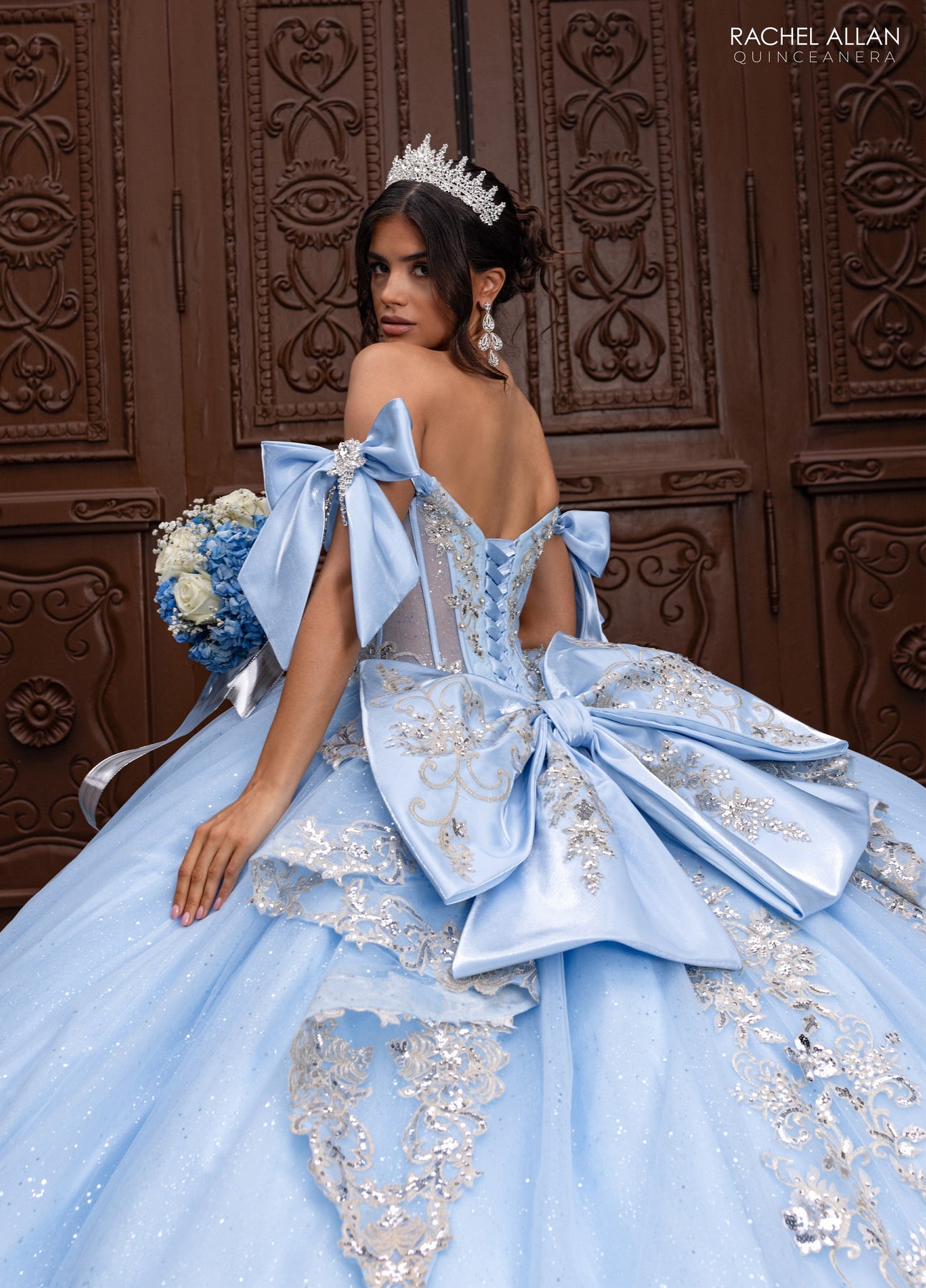Rachel Allan RQ3155 - Bow Accented Sleeve Embroidered Ballgown Quinceanera Dresses