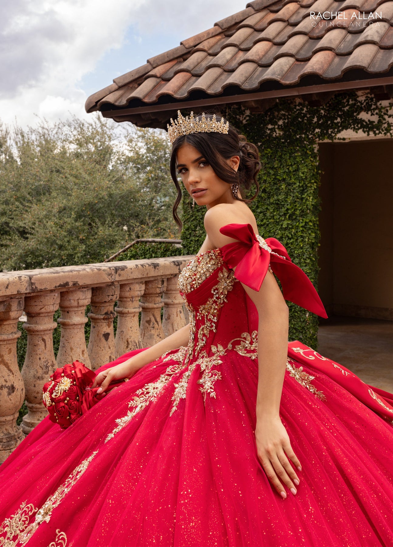 Rachel Allan RQ3155 - Bow Accented Sleeve Embroidered Ballgown Quinceanera Dresses