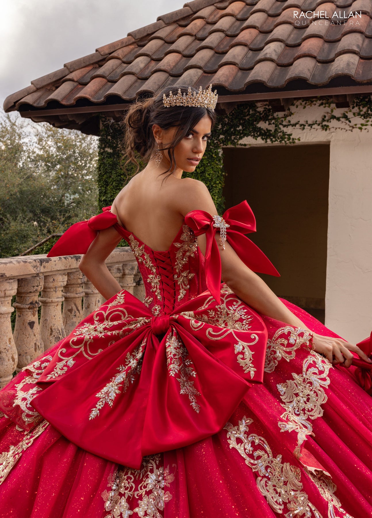 Rachel Allan RQ3155 - Bow Accented Sleeve Embroidered Ballgown Quinceanera Dresses