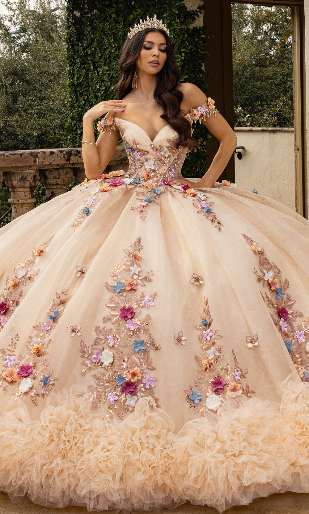 Rachel Allan RQ6000 - Floral Quinceanera Gown with Ruffle Hem Quinceanera Dresses