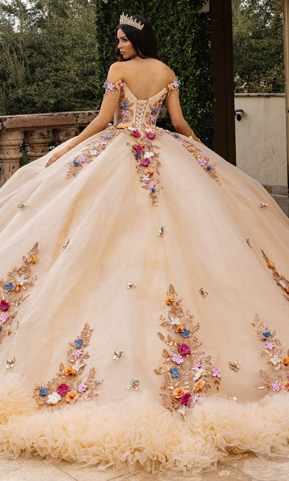 Rachel Allan RQ6000 - Floral Quinceanera Gown with Ruffle Hem Quinceanera Dresses