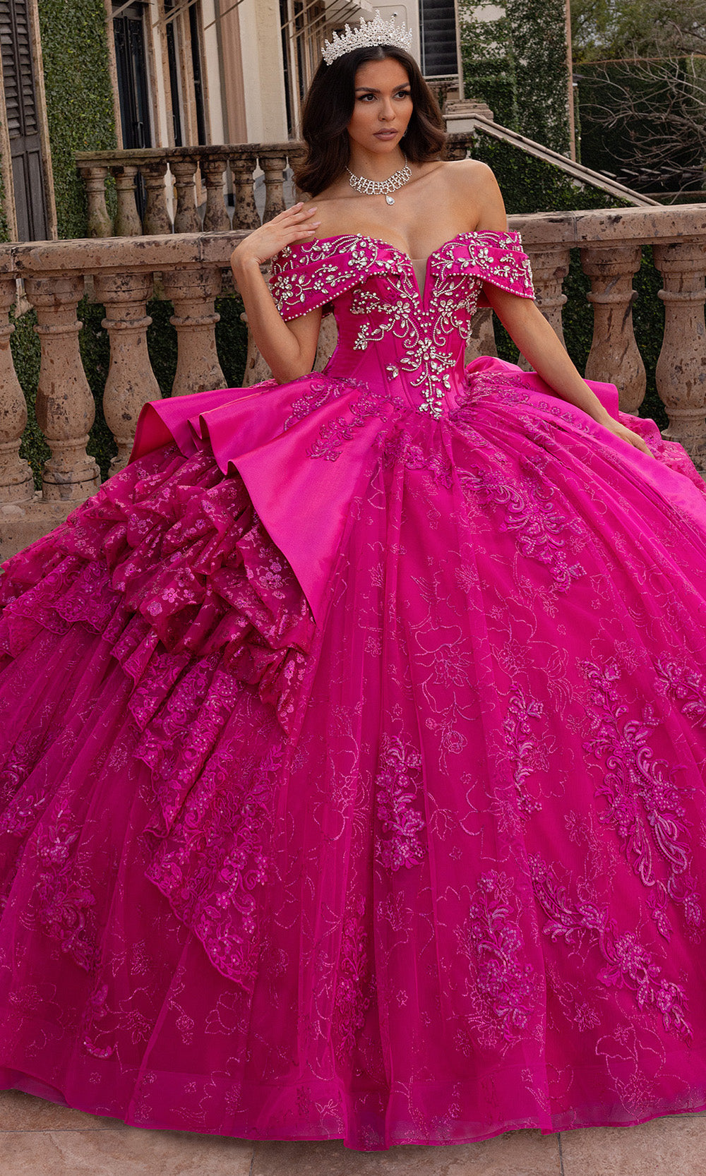 short quince dresses Rachel Allan RQ6001 - Long Crystal Satin, Glitter Tulle, Tulle Ballgown  Dress