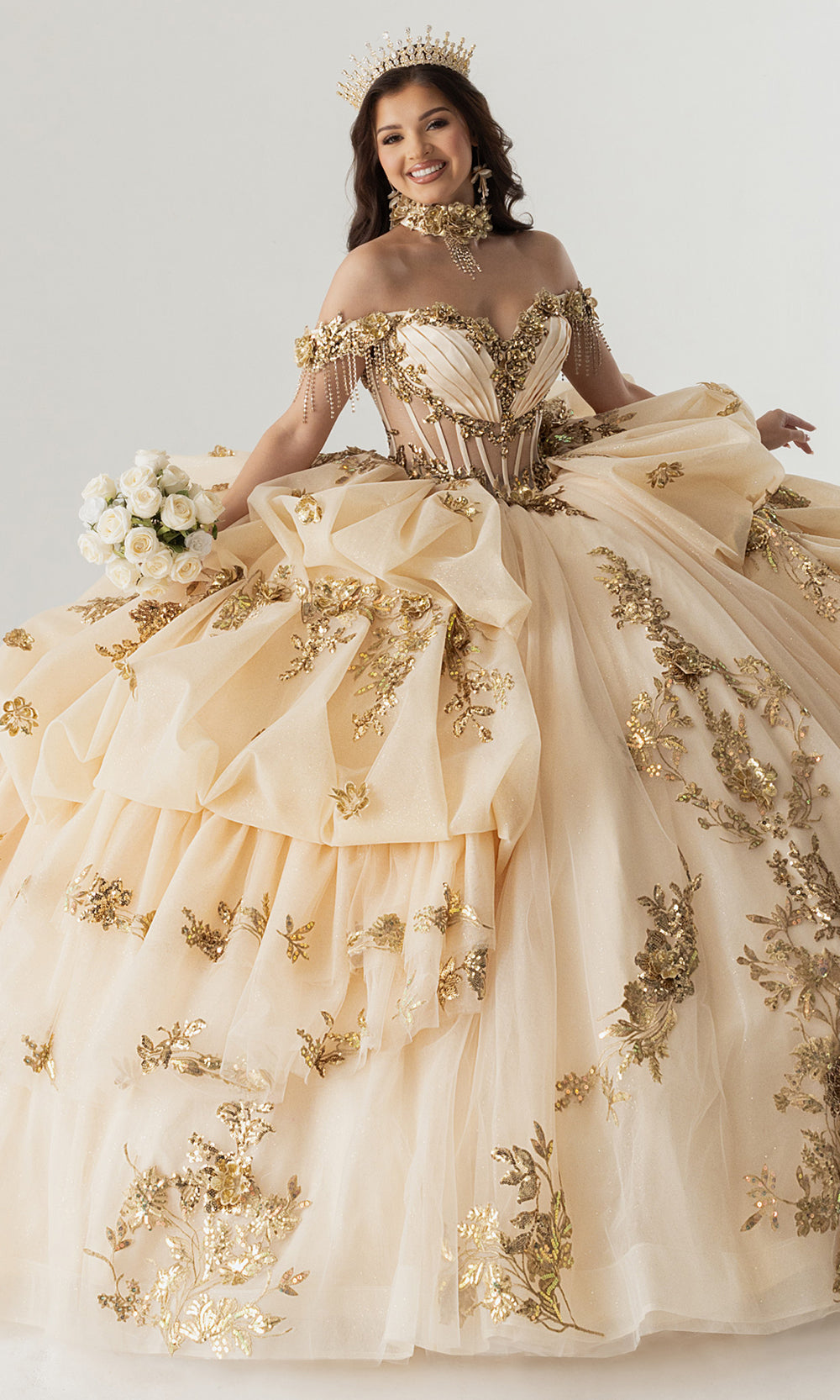Rachel Allan RQ6014 - Long Tulle, Glitter Tulle, Applique, Beading, 3D Flowers, Beaded Frin Ballgown Dress Rachel Allan RQ6014 - Long Tulle, Glitter Tulle, Applique, Beading, 3D Flowers, Beaded Frin Ballgown Dress