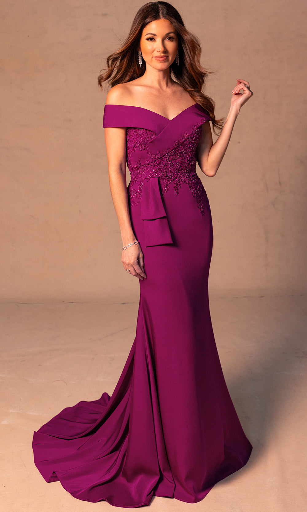 Rachel Allan RB8178 - Sheath Crepe Evening Gown with Peplum Mother of the Bride Dresses