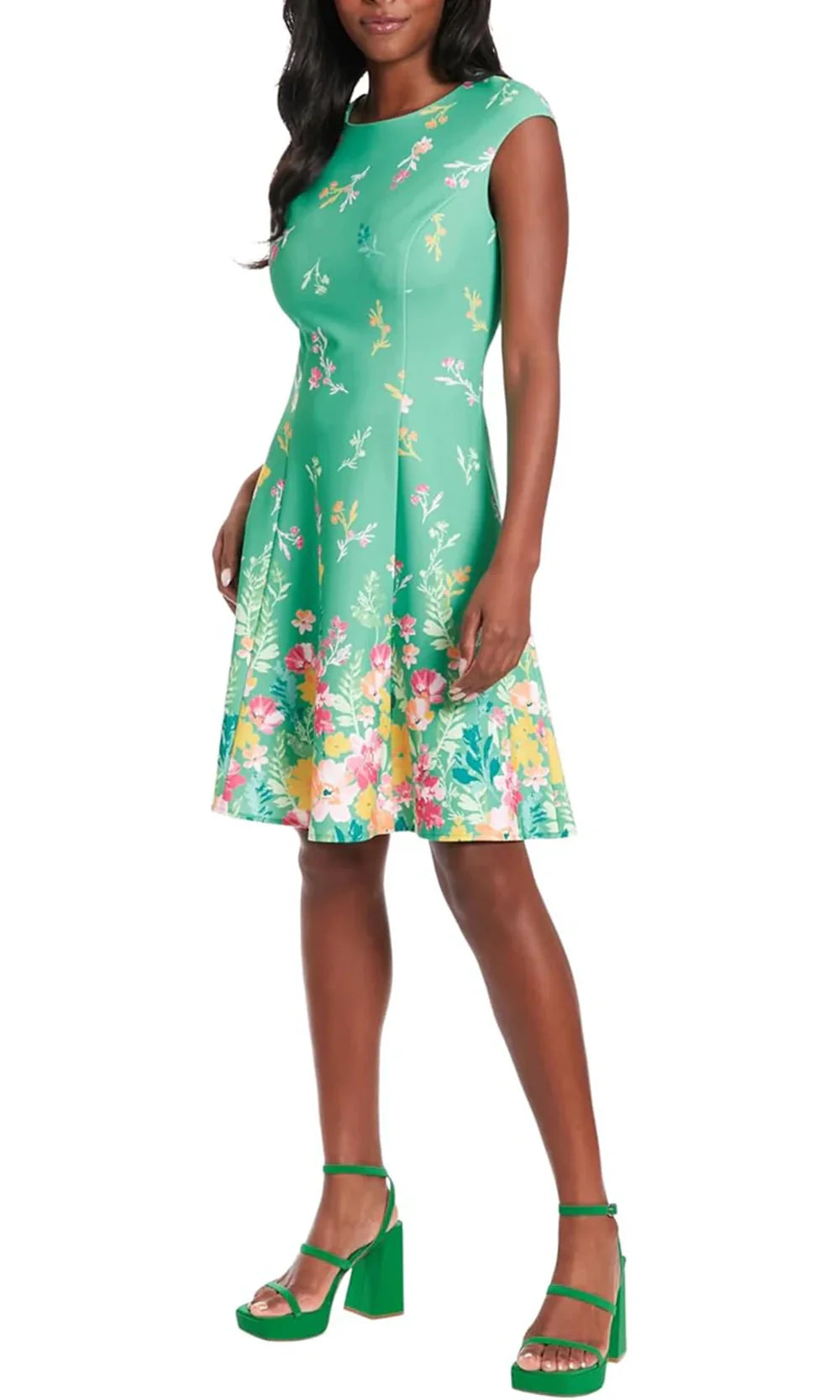 London Times T7431M - Jewel Neck Floral Knee-Length Dress Homecoming Dresses