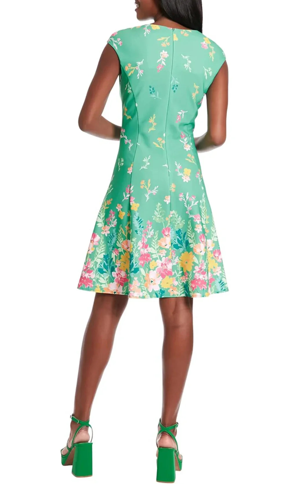 London Times T7431M - Jewel Neck Floral Knee-Length Dress Homecoming Dresses