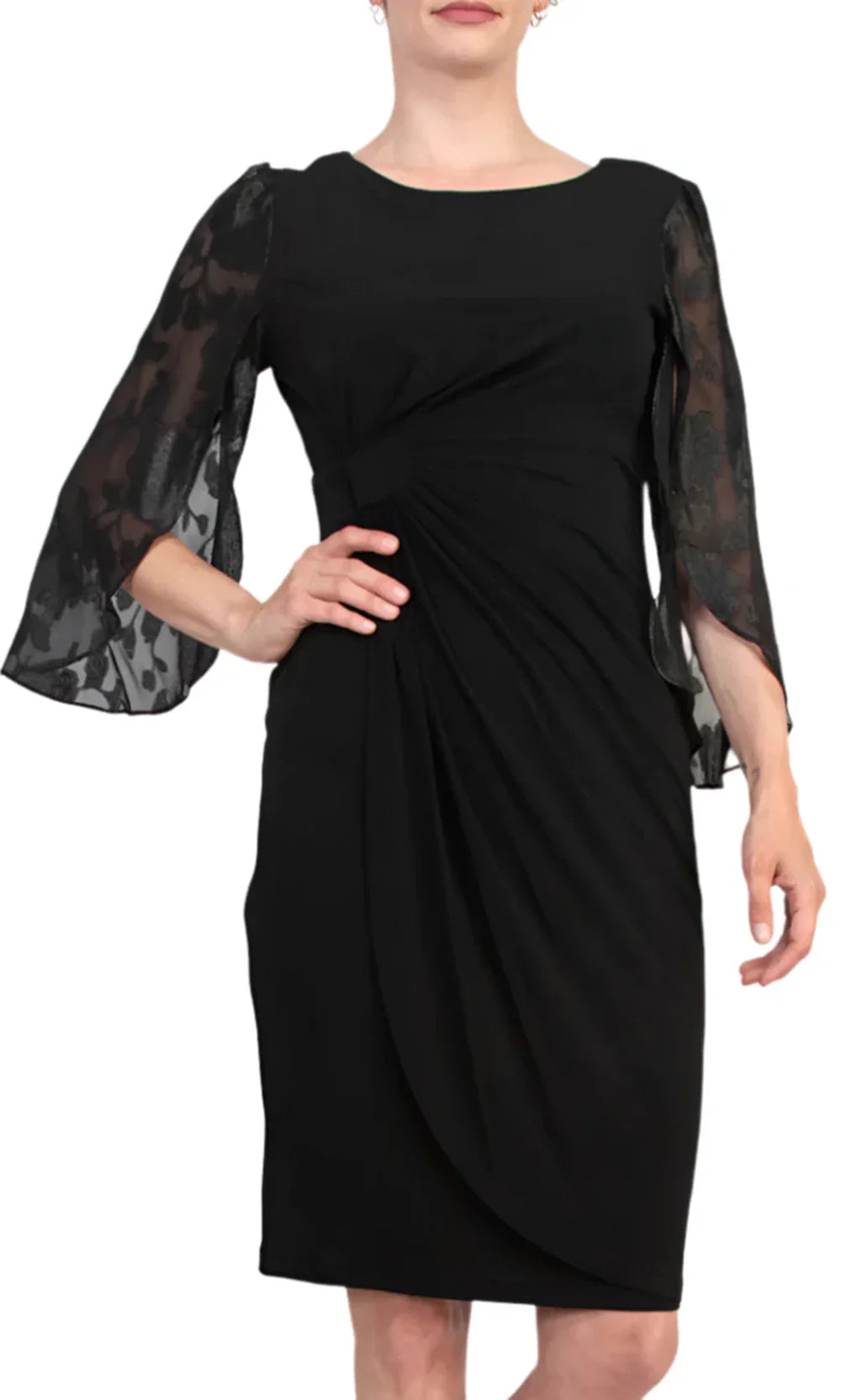 Connected Apparel TDM73715M1 - Gathered Waist Knee-Length Crepe Dress Wedding Guest
