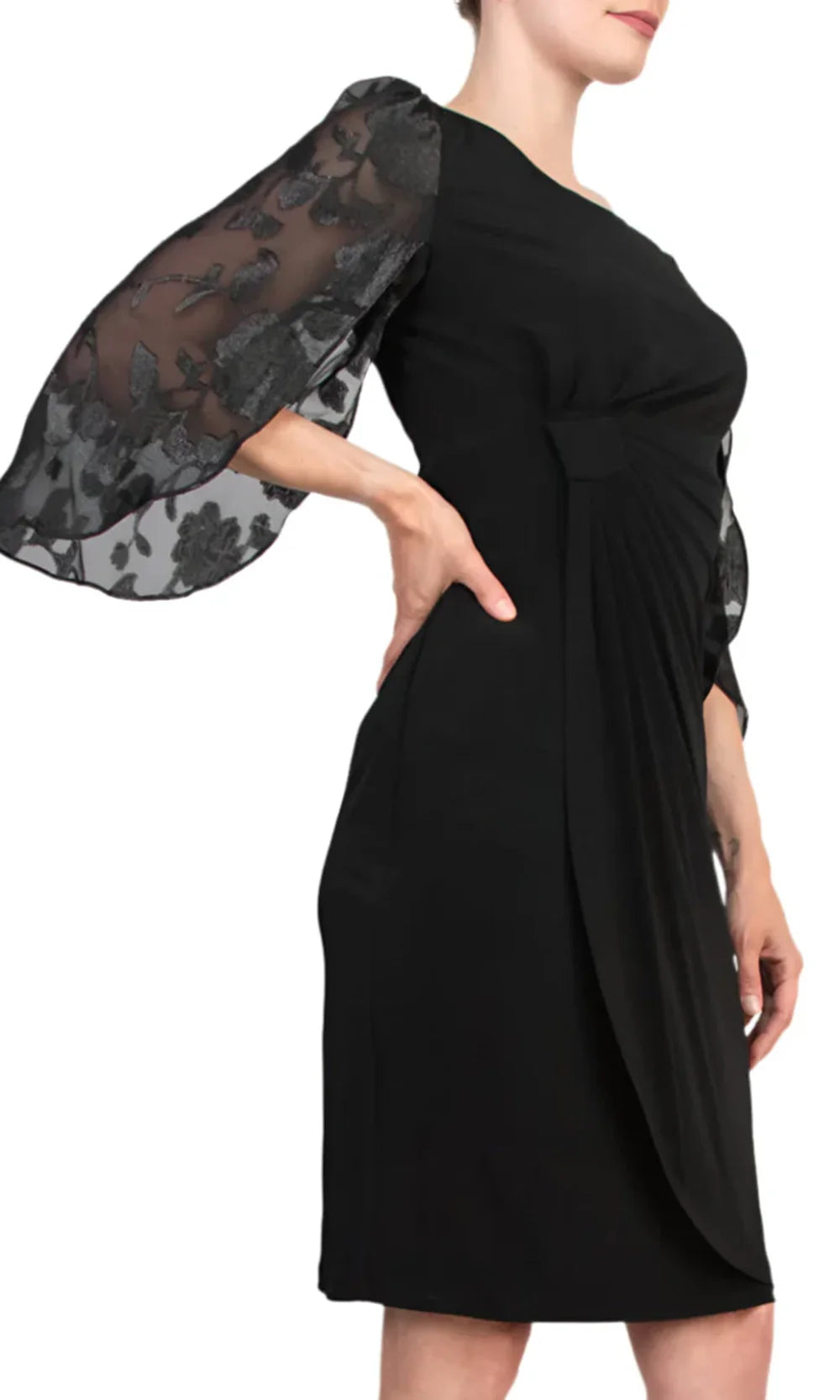 Connected Apparel TDM73715M1 - Gathered Waist Knee-Length Crepe Dress Wedding Guest