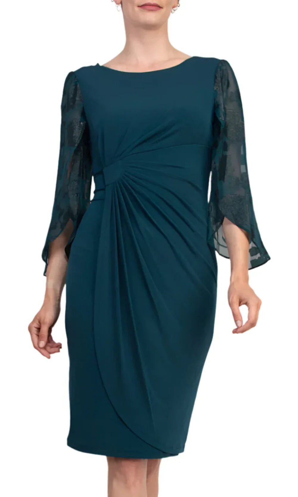 Connected Apparel TDM73715M1 - Gathered Waist Knee-Length Crepe Dress Wedding Guest