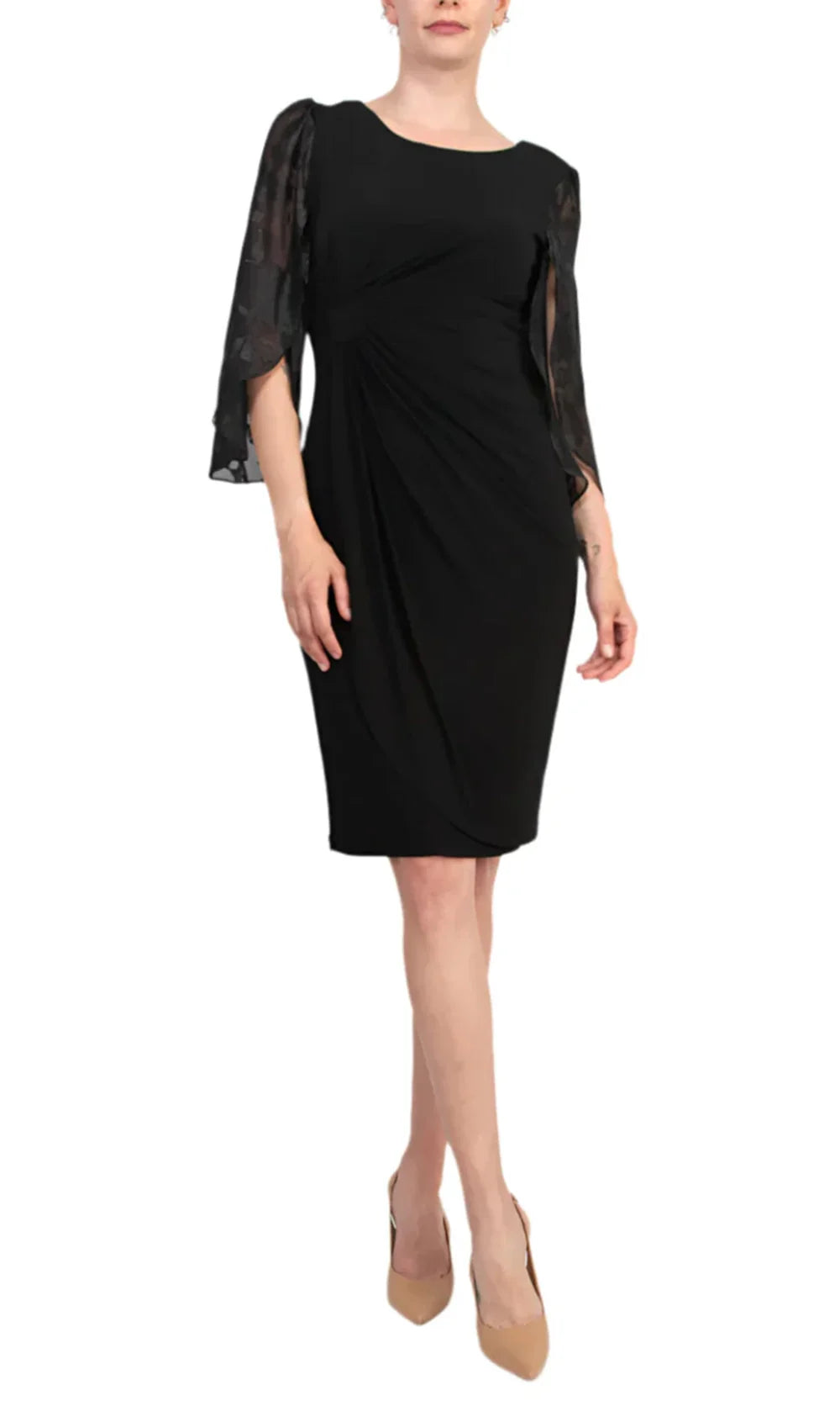 Connected Apparel TDM73715M1 - Gathered Waist Knee-Length Crepe Dress Wedding Guest