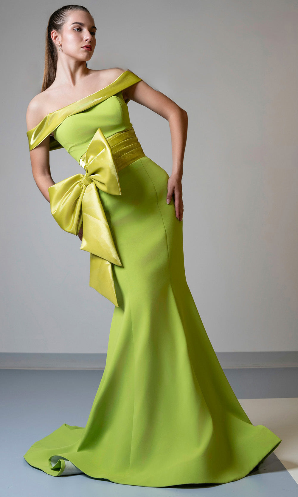 MNM Couture V07546 - Off Shoulder Gown with Bow Detail Evening Dresses
