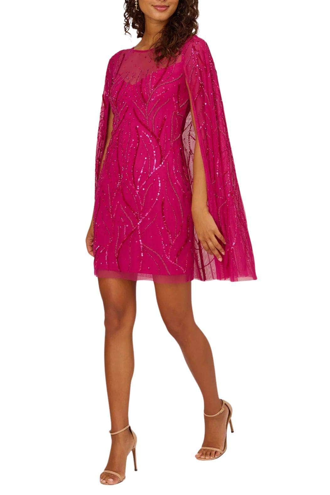 Adrianna Papell AP1E210846 - Short Sequin Sheath Dress - Beaded, Sequins, Cape Sleeves, Short Hem ADASA Adrianna Papell AP1E210846 - Short Sequin Sheath Dress - Beaded, Sequins, Cape Sleeves, Short Hem ADASA