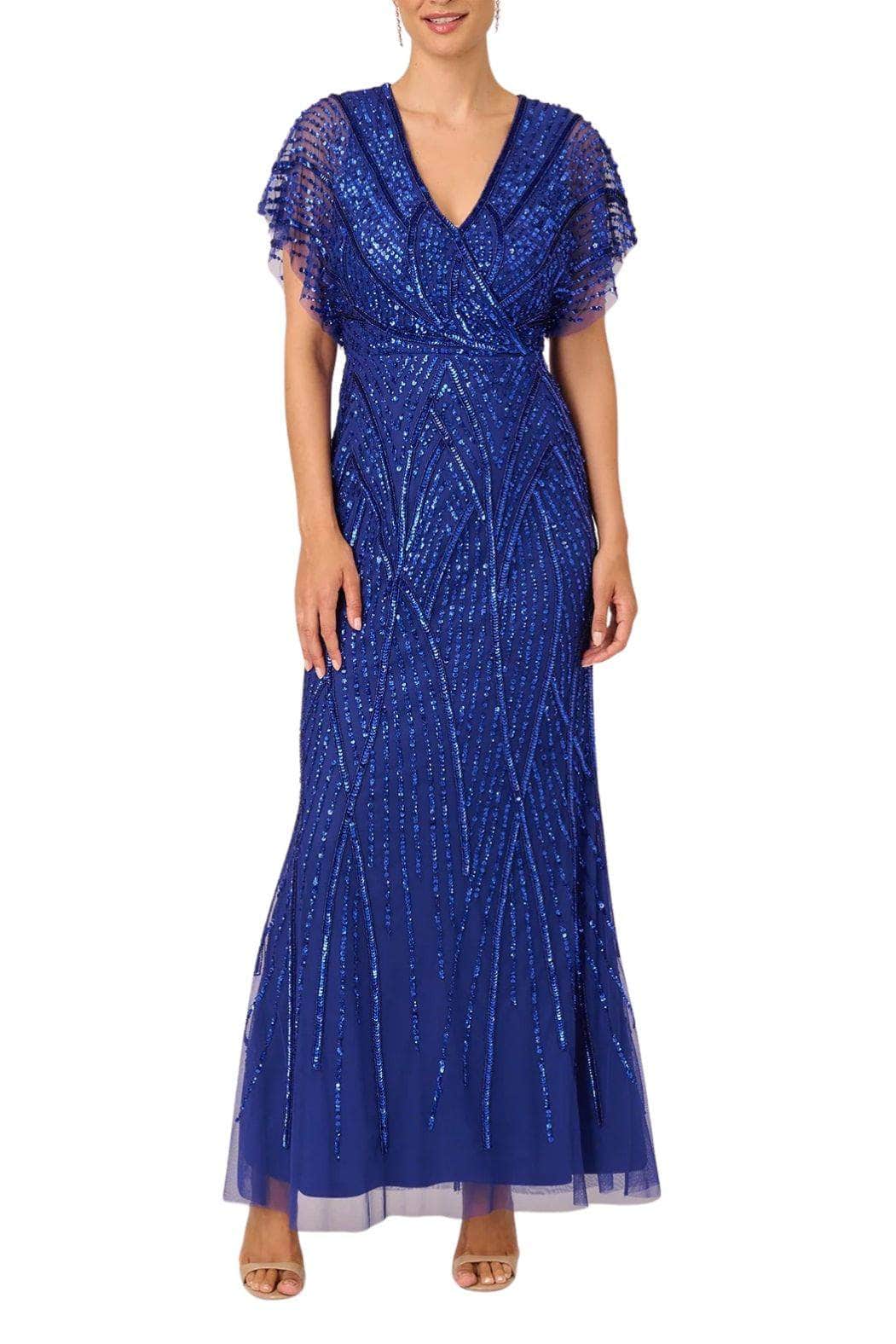 Adrianna Papell AP1E210884 P - Long Beaded Mesh Sheath Dress