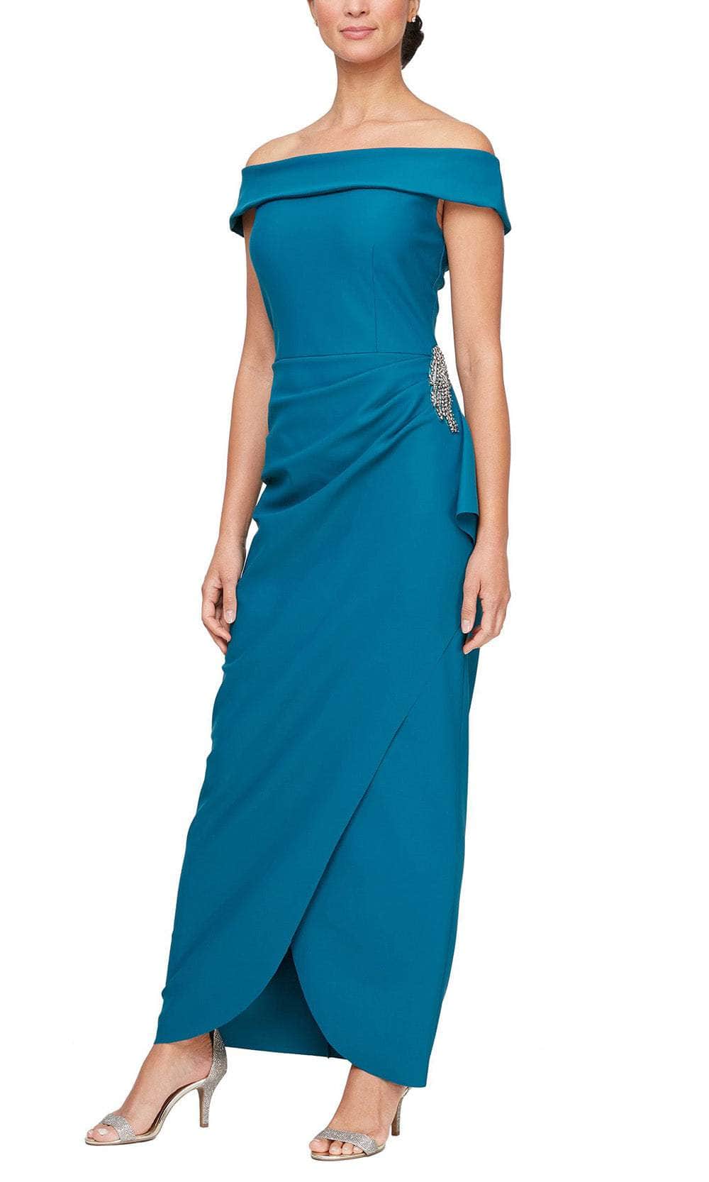 Alex Evenings 134164 - Off Shoulder Column Formal Dress Evening Dresses 2 / Mid Teal