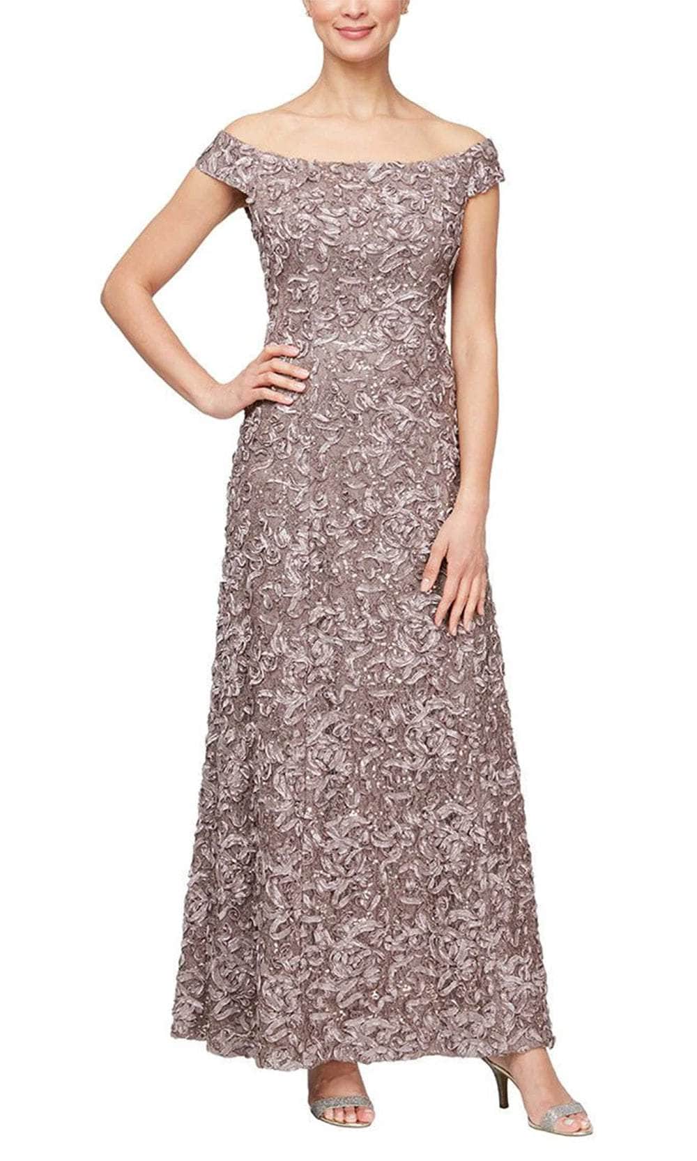 Alex Evenings 81122612 - Off Shoulder Soutache Evening Dress Alex Evenings 81122612 - Off Shoulder Soutache Evening Dress