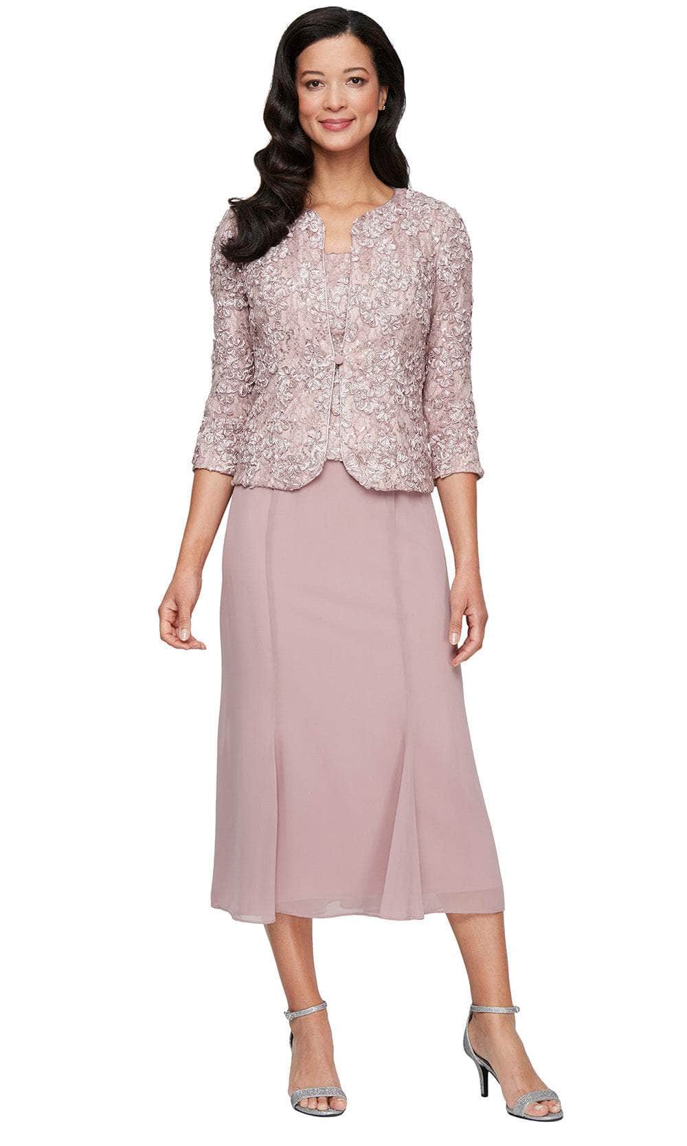 Alex Evenings Soutache Lace & Chiffon Jacket Dress MAUVE / 14