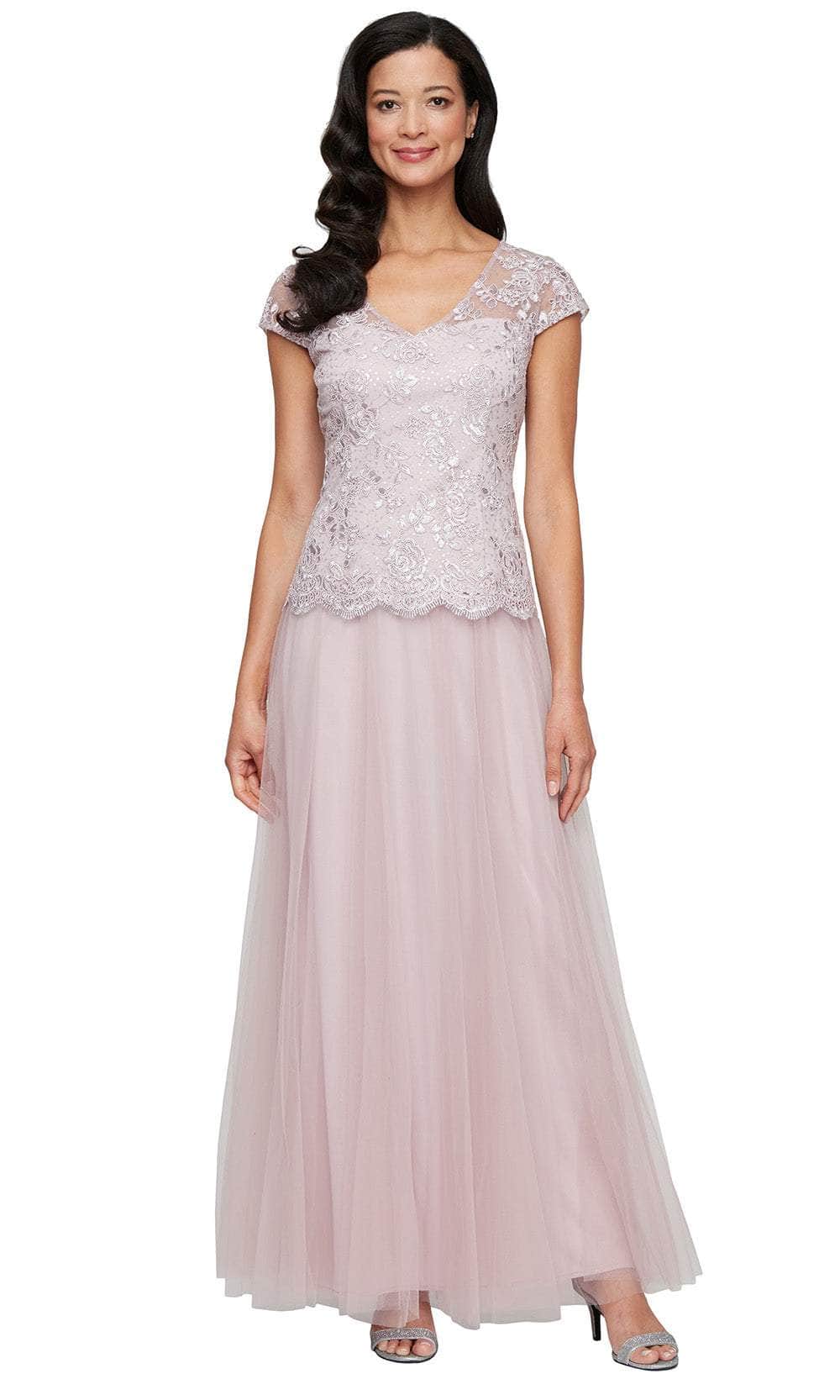 Alex Evenings 81171715 - Cap Sleeve A-Line Gown with Floral Embroidery Alex Evenings 81171715 - Cap Sleeve A-Line Gown with Floral Embroidery