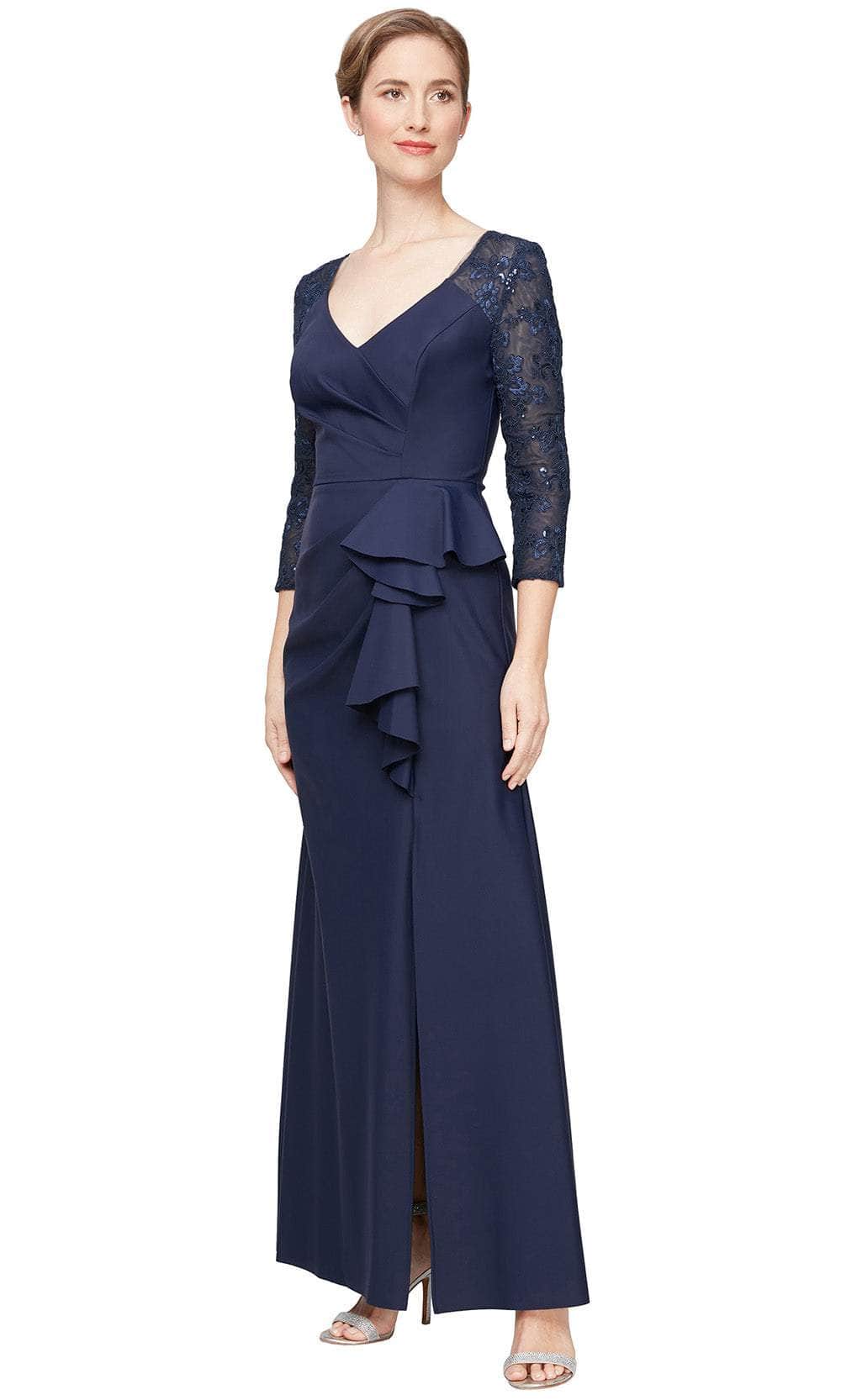 Alex Evenings 8134326 - V-Neck Sheath Gown with Peplum Detail Alex Evenings 8134326 - V-Neck Sheath Gown with Peplum Detail