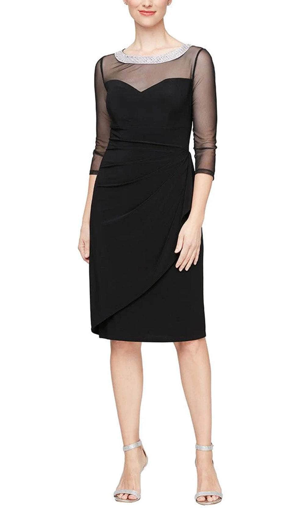 alex evenings embellished illusion sheath dress Alex Evenings Embroidered Empire Waist Gown Black / 4