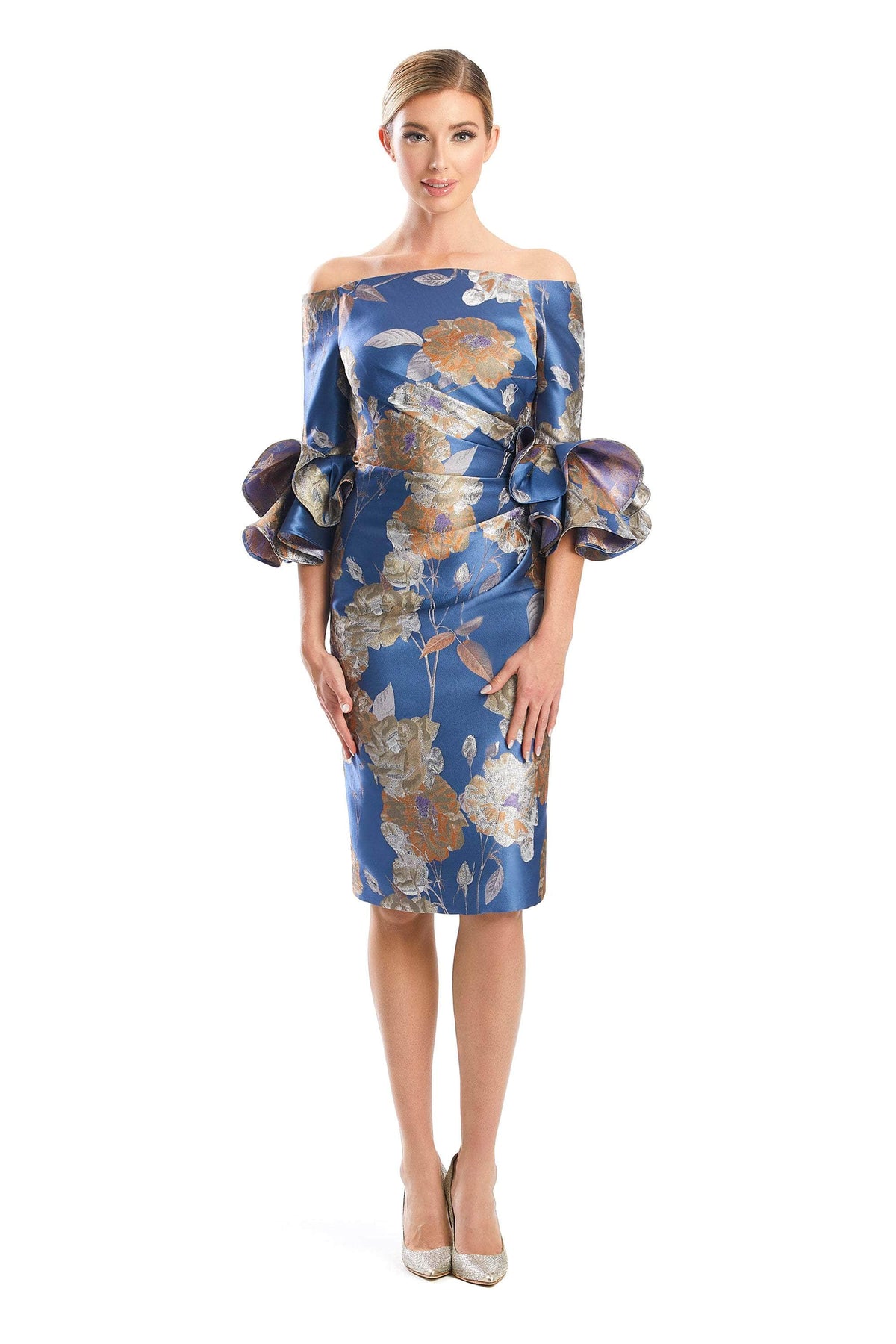Alexander by Daymor 1768S23 - Floral Printed Formal Dress Wedding Guest 00 / Steelblue/Multi