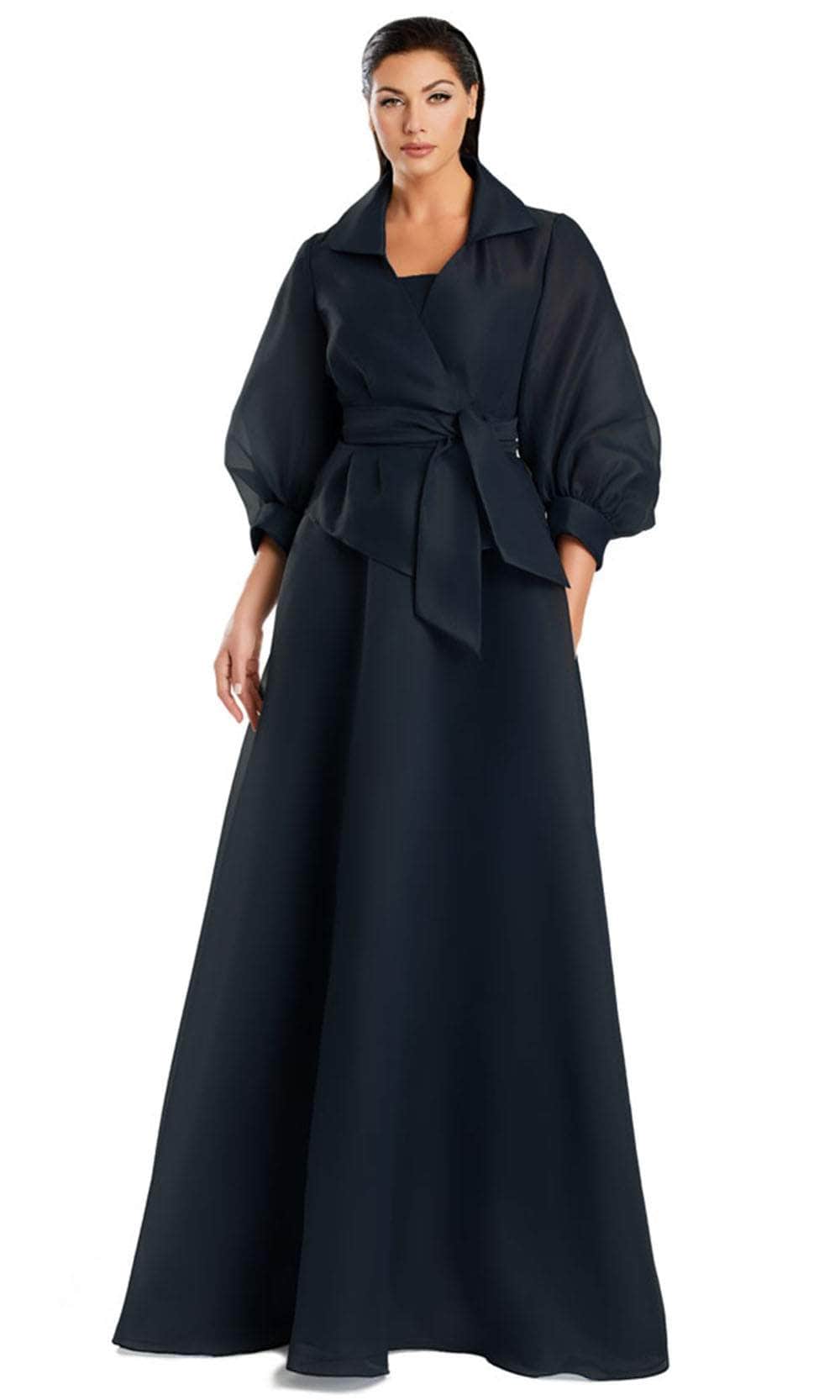Alexander by Daymor 3090S25 - Quarter Sleeve Jacket A-Line Gown Mother of the Bride Dresses 4 /  Black