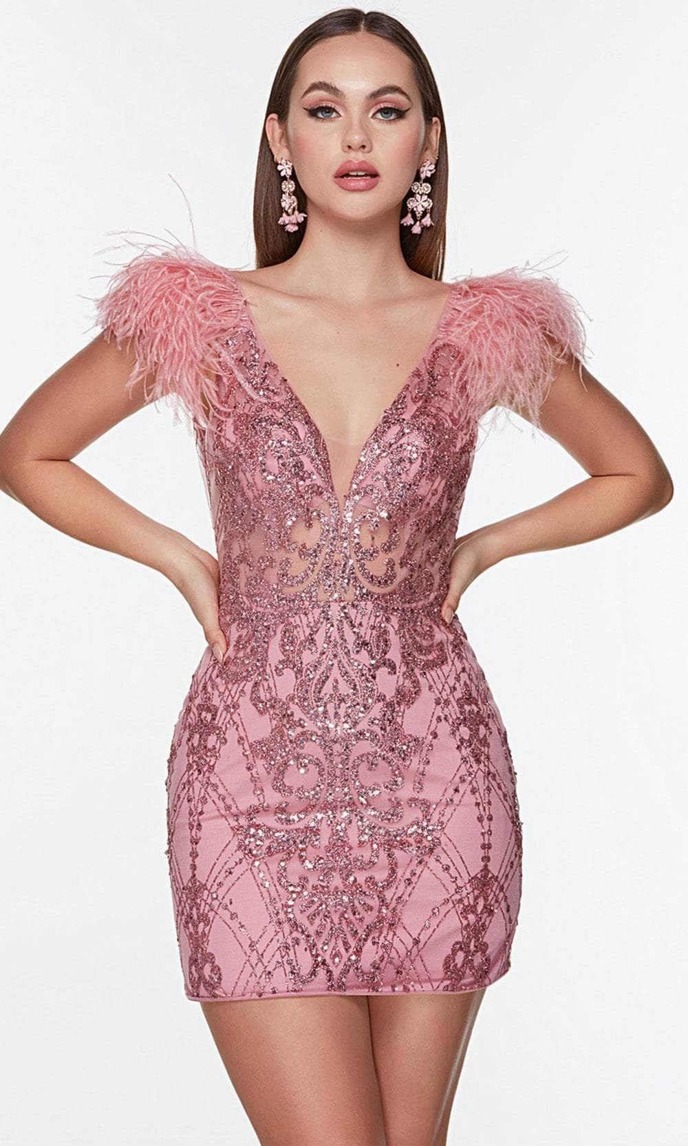 Alyce Paris 4501 - Short Glitter/Feathers Sheath Dress
