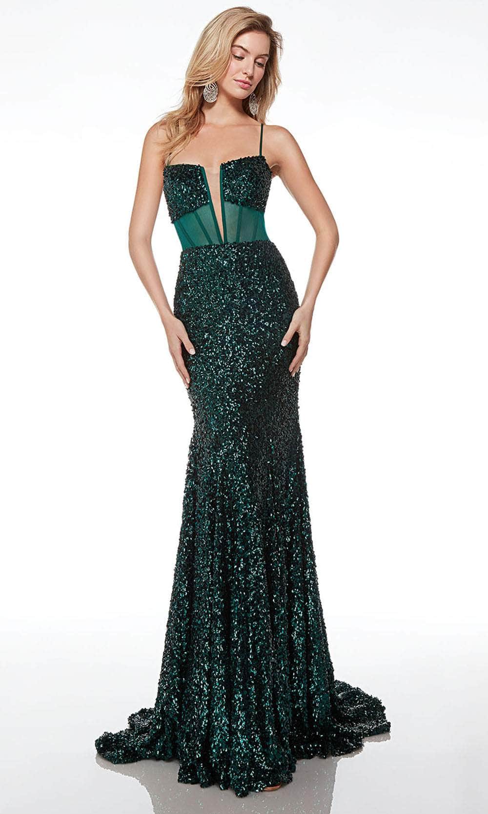 Alyce Paris 61503 - Long Sequins Sheath Dress - Plunging Neckline, Lace-Up Back, Corset Dress, Train ADASA Alyce Paris 61503 - Long Sequins Sheath Dress - Plunging Neckline, Lace-Up Back, Corset Dress, Train ADASA