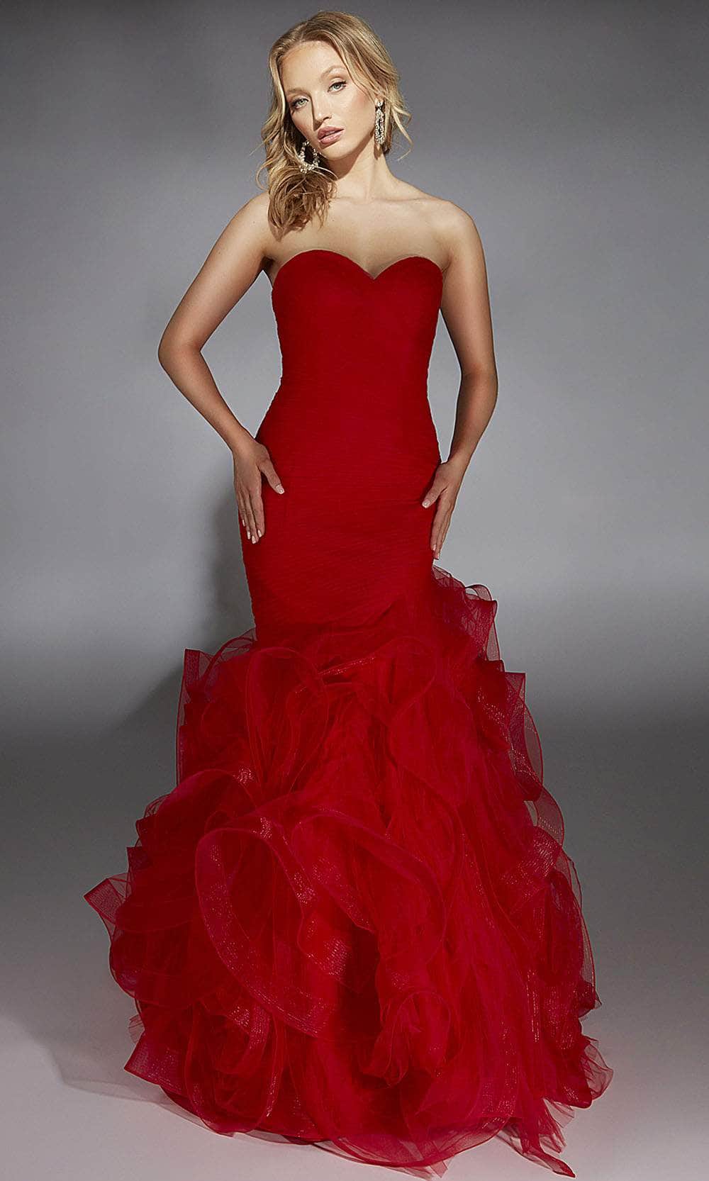 red mesh mermaid dress Alyce Paris 61739 - Long Mesh Print Mermaid Dress