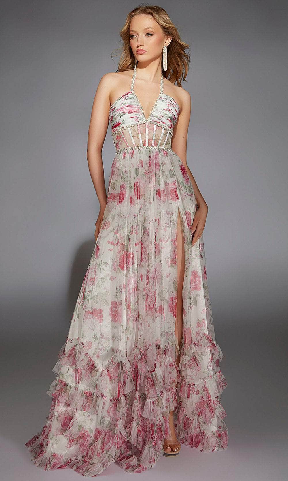 Alyce Paris 61757 - Sheer Corset Ruffled Hem Gown Prom Dresses