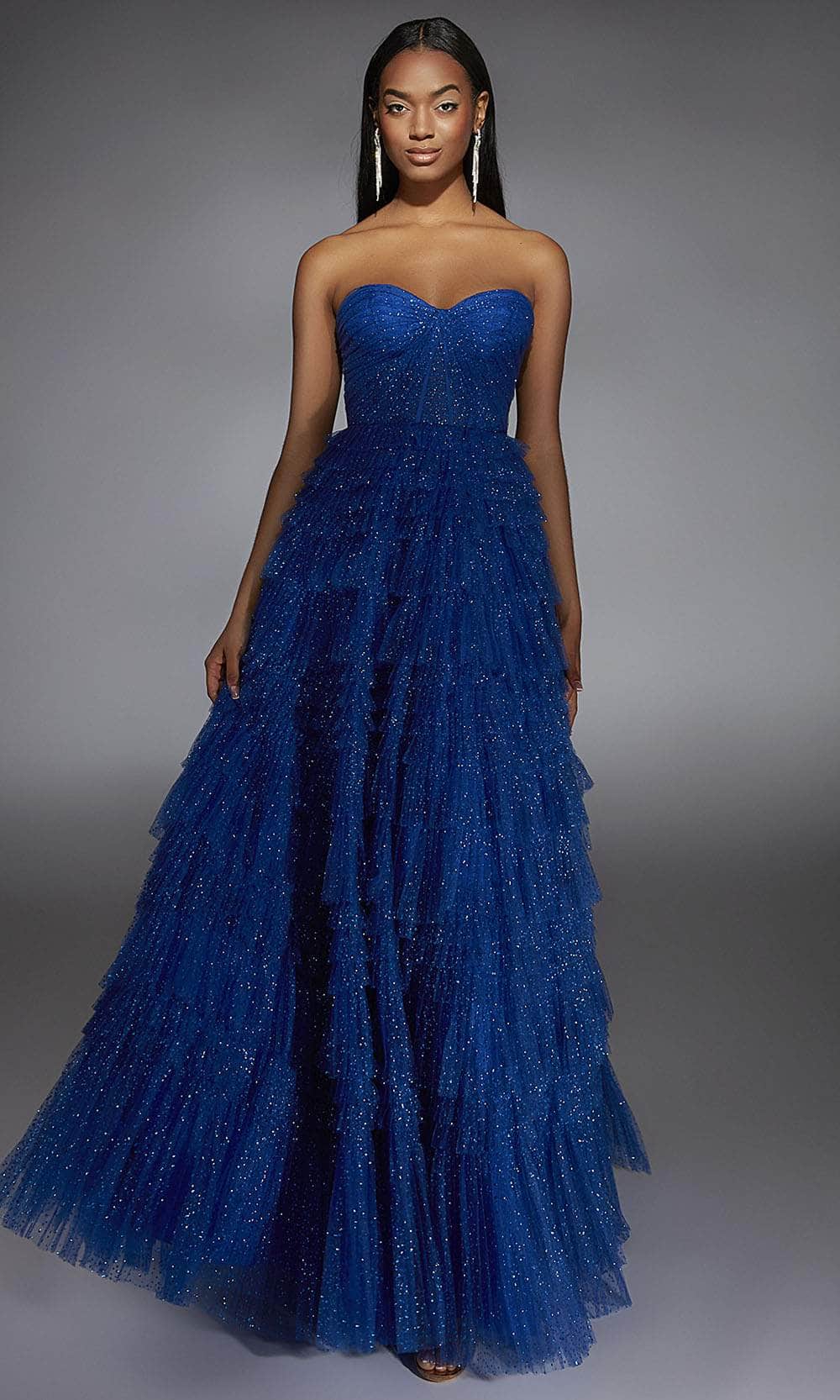 Alyce Paris 61774 - Long Glitter Tulle Ballgown Dress - Glitters, Strapless, Ruffled Skirt, Mid-Open Back, Floor Length ADASA Alyce Paris 61774 - Long Glitter Tulle Ballgown Dress - Glitters, Strapless, Ruffled Skirt, Mid-Open Back, Floor Length ADASA
