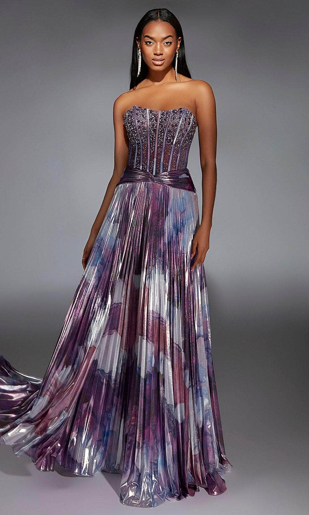 metallic foil print dress Alyce Paris 61781