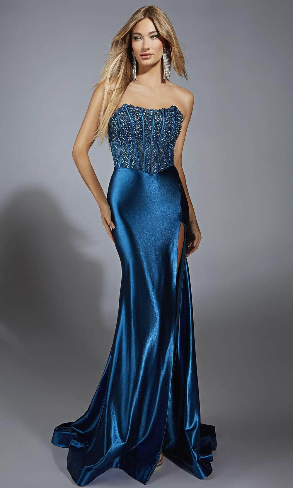 Alyce Paris 61879 - Beaded Corset Satin Dress with Slit Prom Dresses