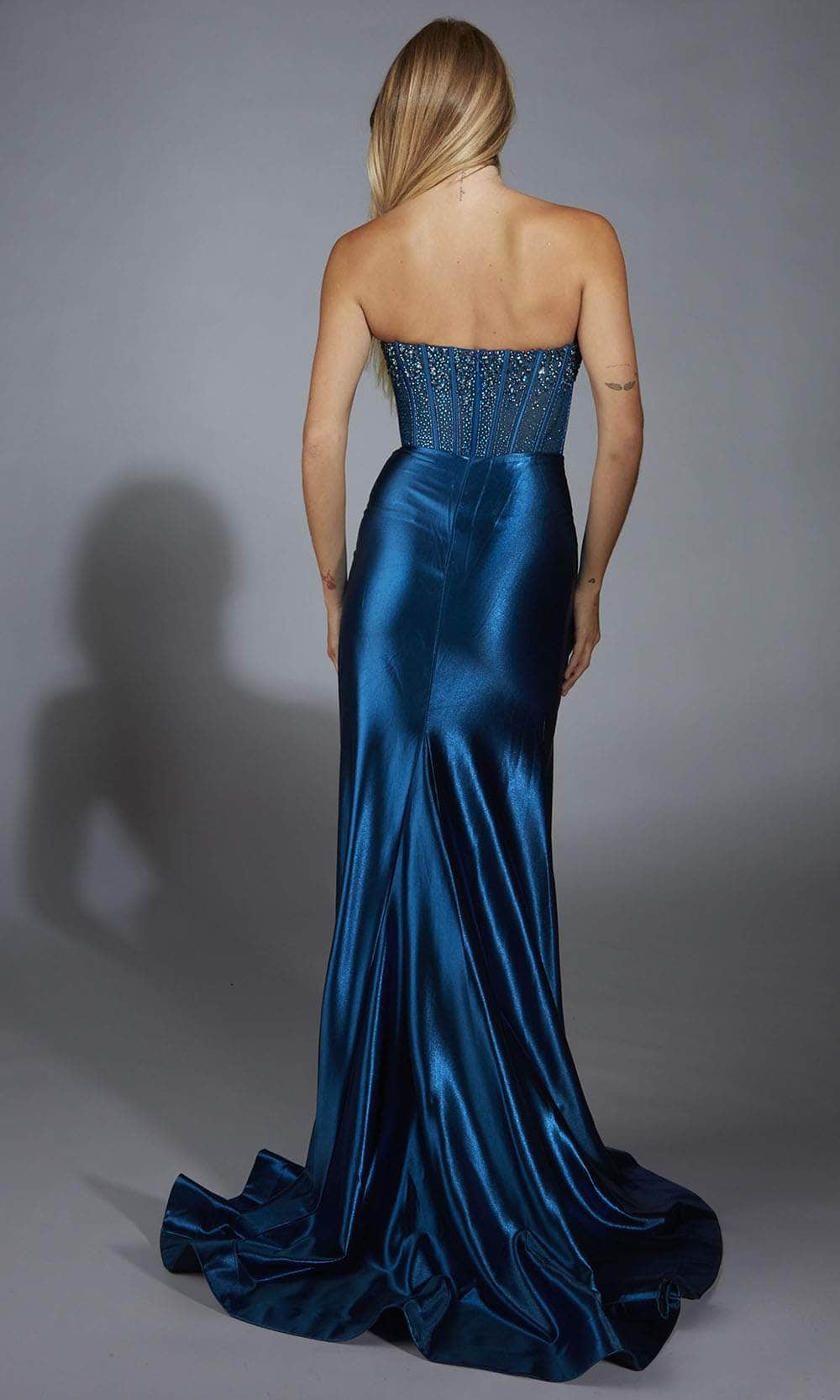 Alyce Paris 61879 - Beaded Corset Satin Dress with Slit Prom Dresses