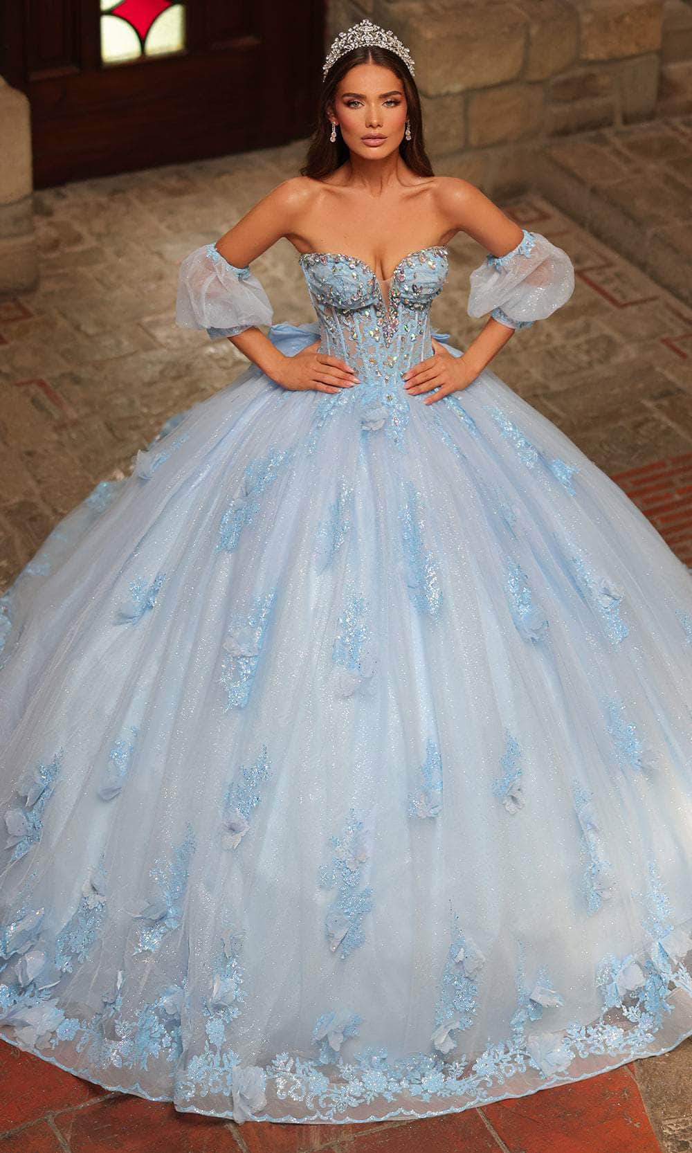 Amarra 54242 - Embroidered Strapless Ballgown Quinceanera Dresses 00 /  Light Blue