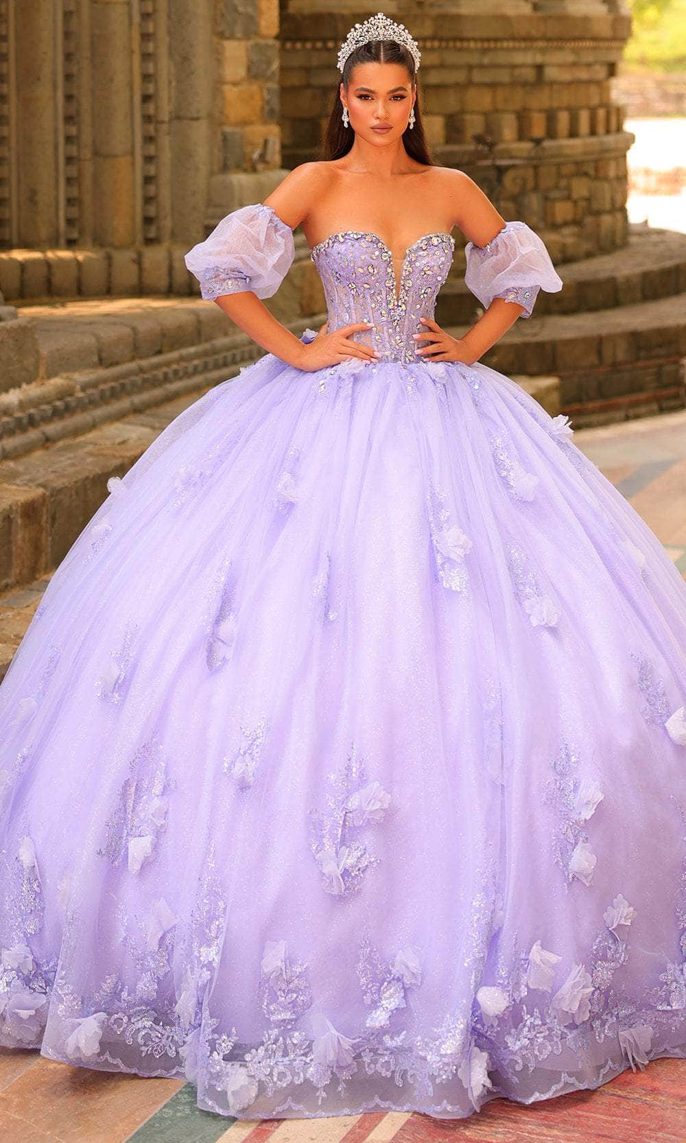 Amarra 54242 - Embroidered Strapless Ballgown Quinceanera Dresses 00 /  Lilac