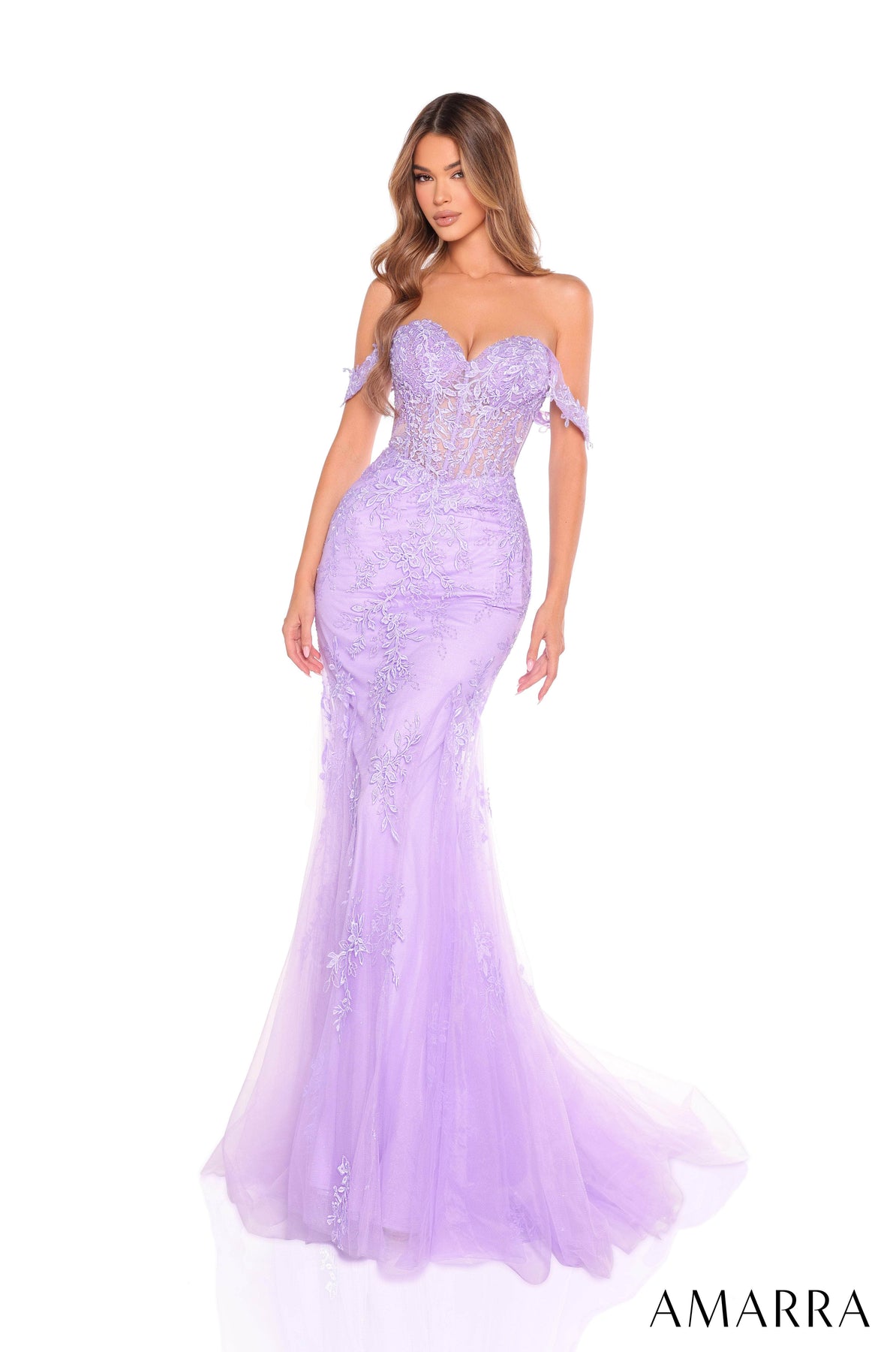 Amarra 88224 - Sweetheart Embellished Tulle Gown Prom Dresses 000 /  Lilac