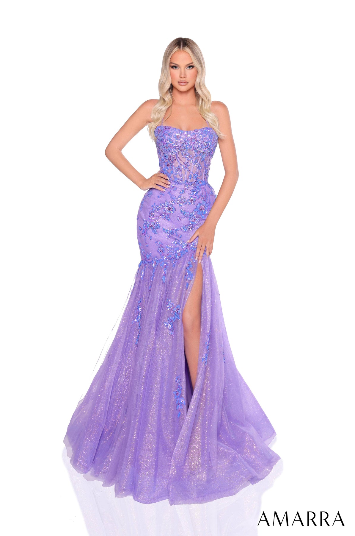 Amarra 88232 - Sweetheart Neck Sequin Tulle Gown Evening Dresses 000 /  Lilac