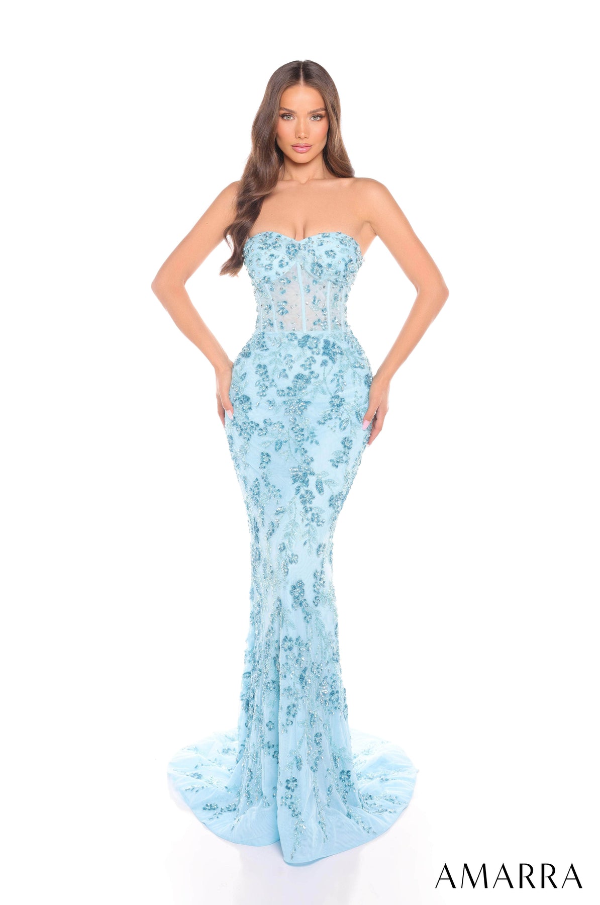 Amarra 88236 - Sweetheart Neckline Embellished Dress Prom Dresses 000 /  Light Blue